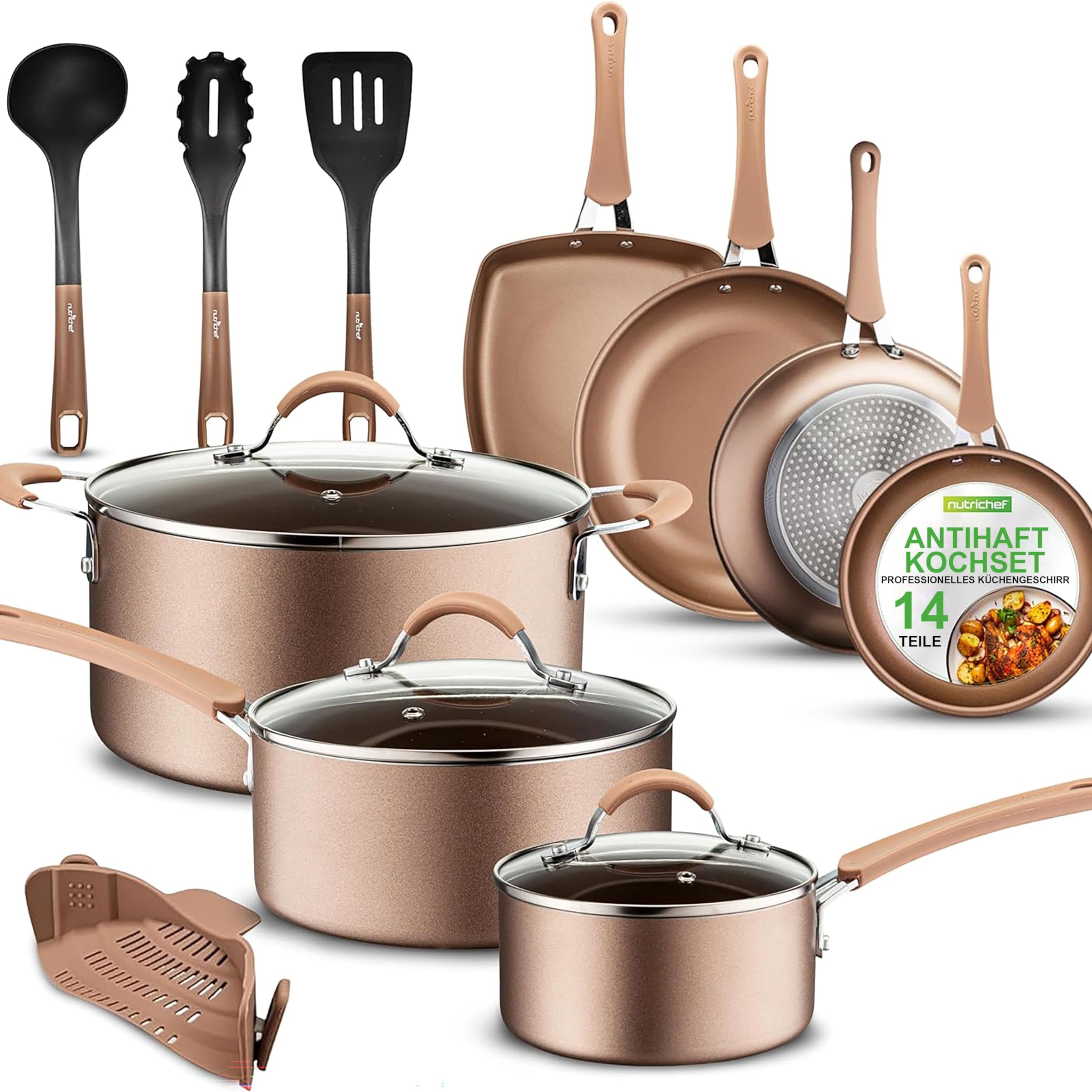 Induktions-Saucepan-Set, 14 Stück, Non-Stick-Beschichtung, Töpfe & Pfannen PFOA/PFOS frei, Kochtopf-Set, Küchenset, Edelstahl, Aluminium - Hochwertiges Kochgeschirr / NEU & OVP!