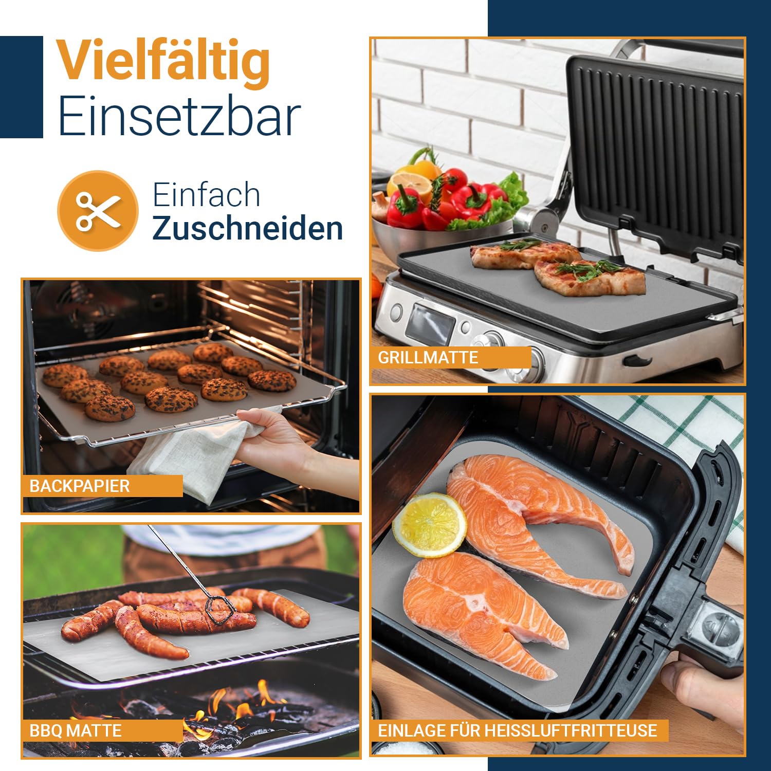 Dauerbackfolie für Backofen und Grill, Backpapier wiederverwendbar geeignet für Elektro- und Gasbackofen, antihaftbeschichtet, für den Backofenboden, BPA- und PFOA-frei (3er Pack)