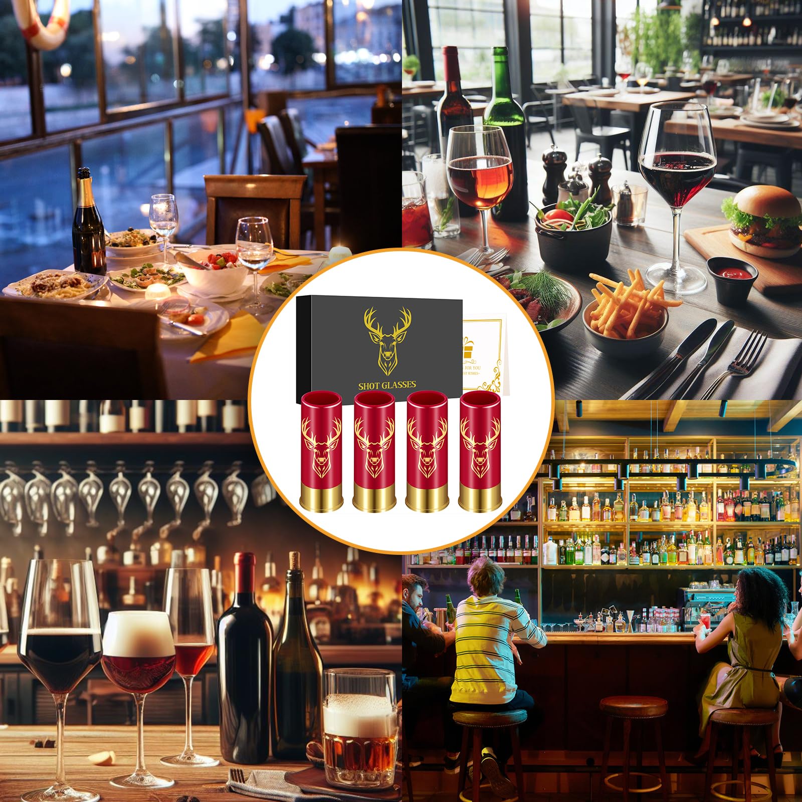 Schnapsgläser mit Hirschkopf, Grosspackung mit Geschenkbox, für Männer und Frauen, Hochzeitsfeier, Vatertag, Geschenke für Jäger, 12 GA Hirschjagd, Kleine Schnapsbecher, 45 ml, Plastik, Schwarz