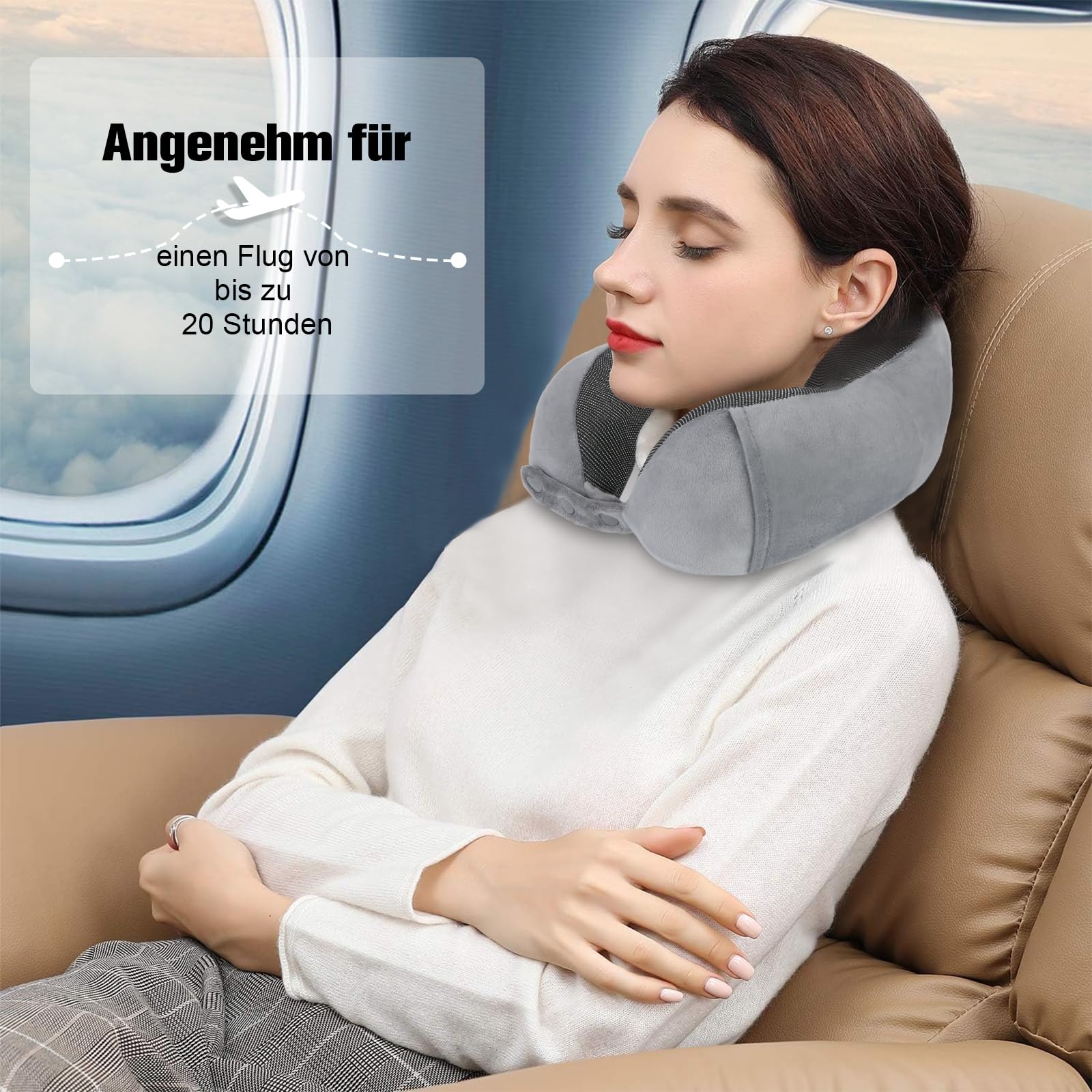 Cirorld Nackenkissen Flugzeug, Nackenhörnchen Erwachsene, Reisekissen Memory Foam, Verstellbares Kompaktes Nackenkissen Reise, Ergonomisches Weich Atmungsaktiv mit Ohrstöpseln, Augenmaske,Tragetasche