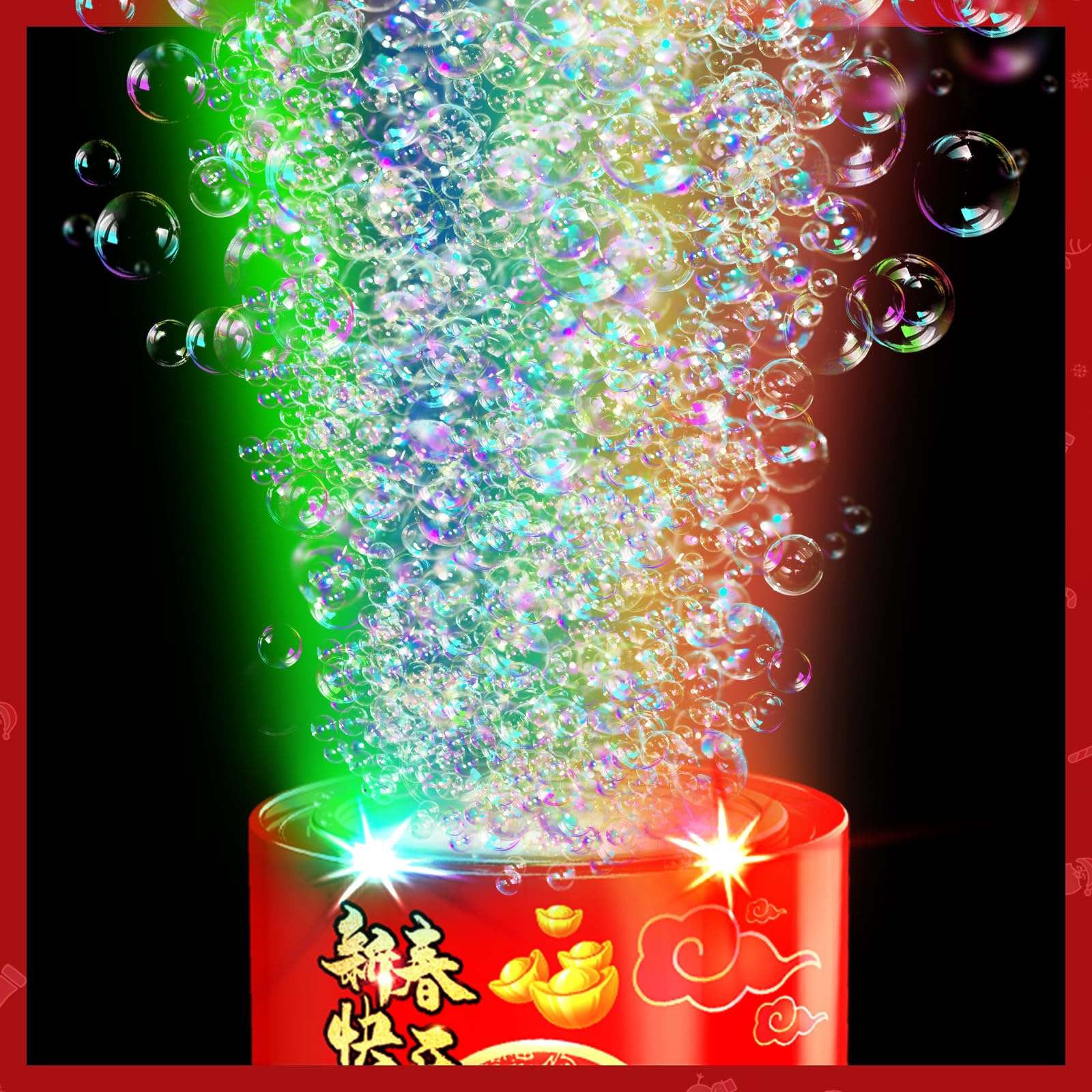 Feuerwerks Seifenblasenmaschine (13 Löcher) mit Lichtern, Luftblasen Wunderkerzen Geburtstagsdeko, Automatischer Seifenblasen Maschine für Kinder Party Hochzeit Geburtstag Chinesisches Neujahrsfest
