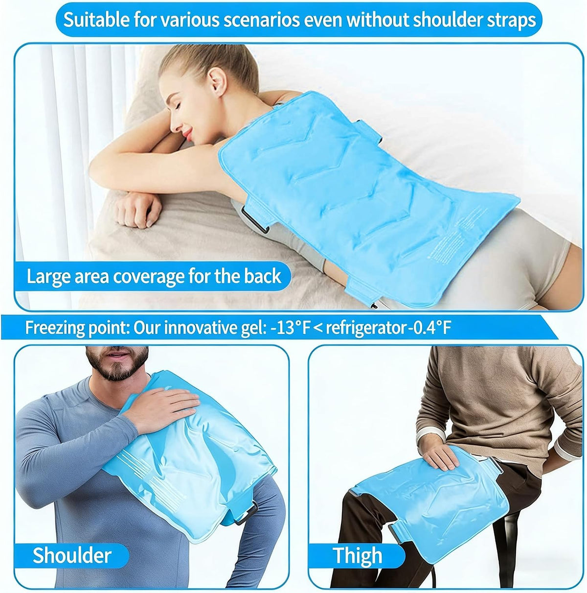 Grosses Gel Kühlpad, 52 * 33cm Kühlendes Kopfkissen Schmerzlinderung, Verstellbar Bindbar Kühlakku Gel für Bein Leg, Kühlpack Groß Kühlgelkissen Eisbeutel Kühlbeutel Gelkissen