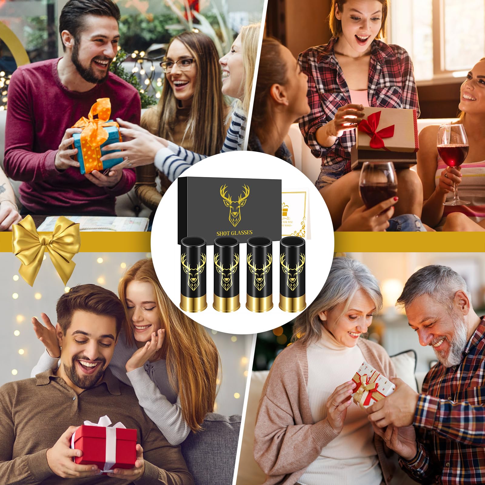 Schnapsgläser mit Hirschkopf, Grosspackung mit Geschenkbox, für Männer und Frauen, Hochzeitsfeier, Vatertag, Geschenke für Jäger, 12 GA Hirschjagd, Kleine Schnapsbecher, 45 ml, Plastik, Schwarz