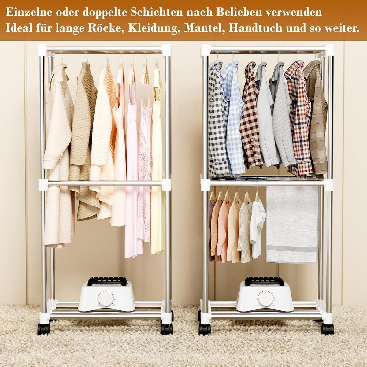 Wäschetrockner, Tragbare Trockenmaschine mit Timer, 60inch Wäschetrockner mit großer Kapazität, elektrischer Trockner/Rack für Zuhause