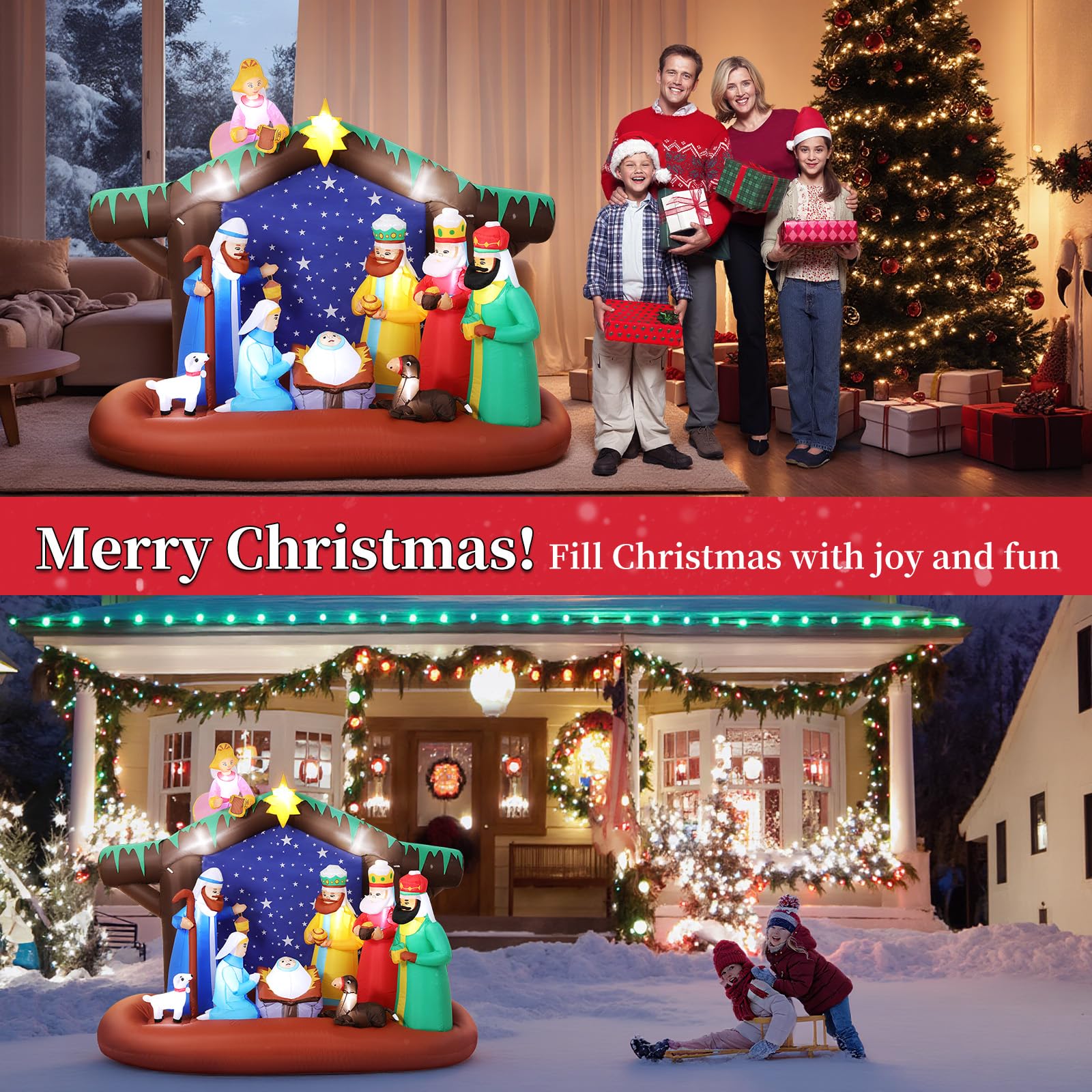 Aufblasbare Weihnachtsdeko, Riesiger Weihnachtsbaum Bogen mit 8 LED Leuchten, Wasserfest Beleuchtet Aufblasbar Weihnachtsdeko Aussen für Hof Garten Feiertag Weihnachtsdekoration