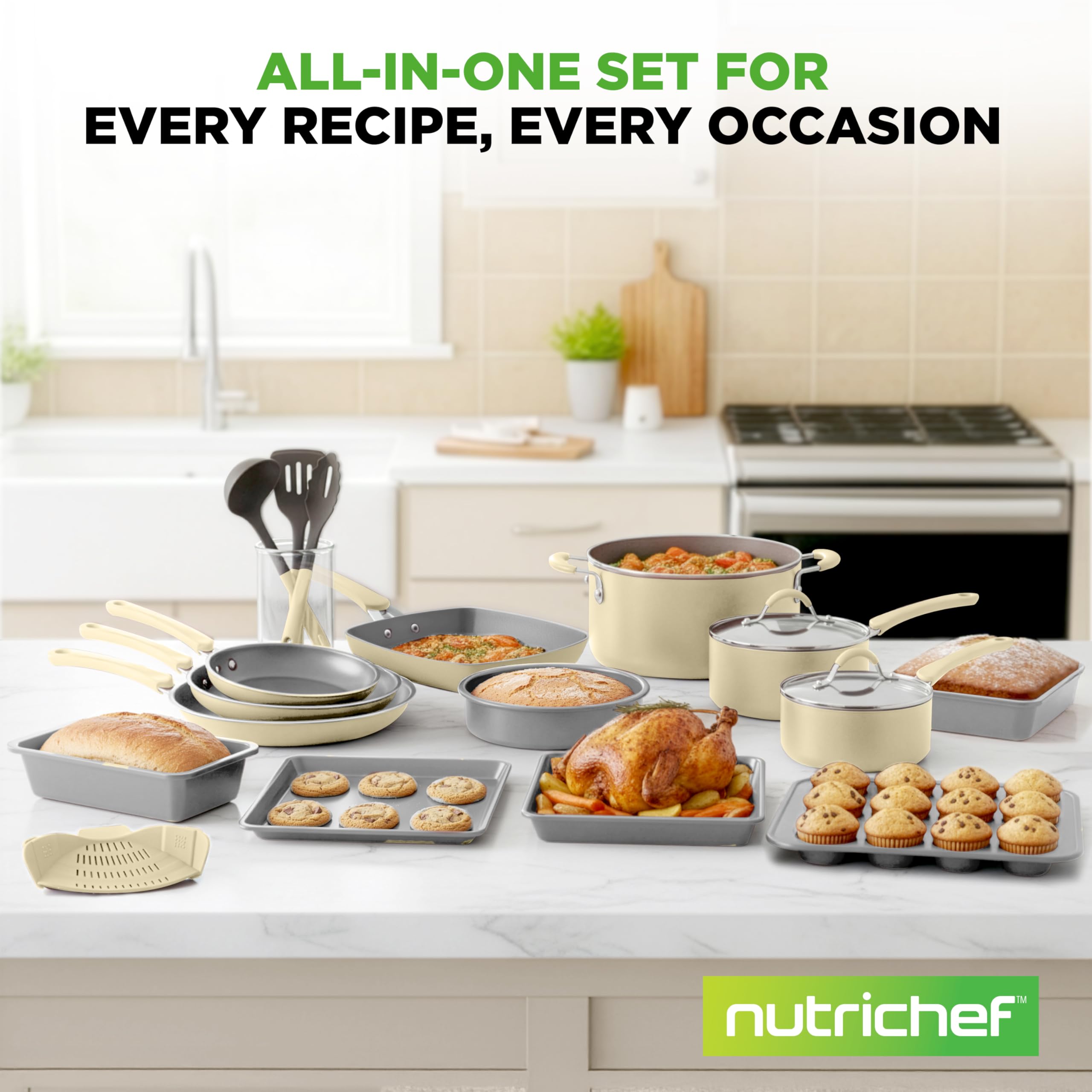20-teiliges Non-Stick-Saucepan, Pfannen- und Backformset - Kochset PFOA/PFOS frei für Gas, Strom, Keramik und Induktion - Enthält Pfannen, Töpfe, Backdosen, Laibdose, Muffinform