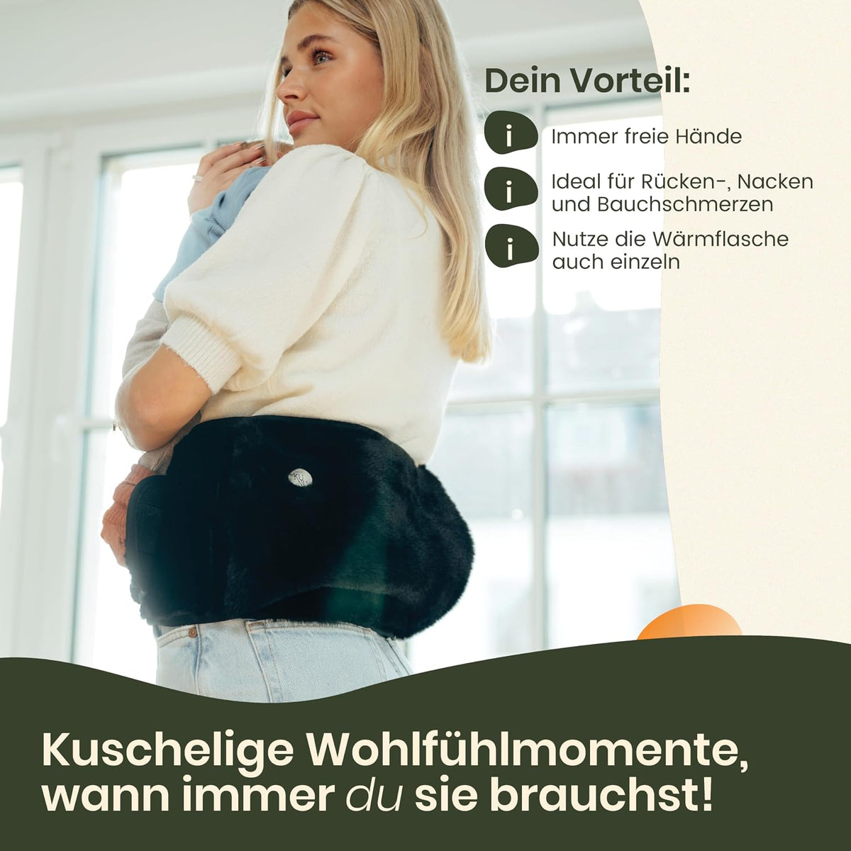 Wärmflaschengürtel - Premium Wärmflasche Lang mit Gürtel zum umbinden - 130cm Perioden Wärmegürtel - Plüsch Wärmflasche mit Bezug - Wärmflasche Gürtel mit Geschenkverpackung