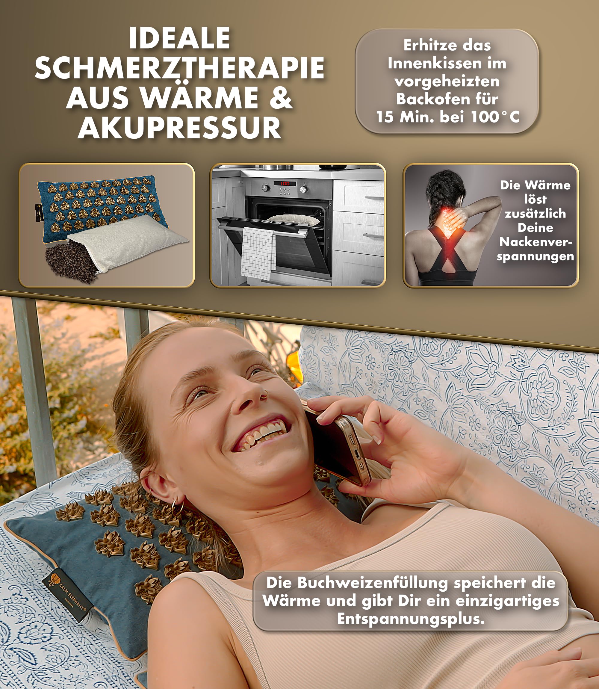 Echte Akupressurmatte mit Kissen XXL Set aus 5 Massagematten Rückenspannung Entlastung Akupunkturmatte mit Wärmefunktion, Lumbalkissen, Doormatte & Tasche, Grau