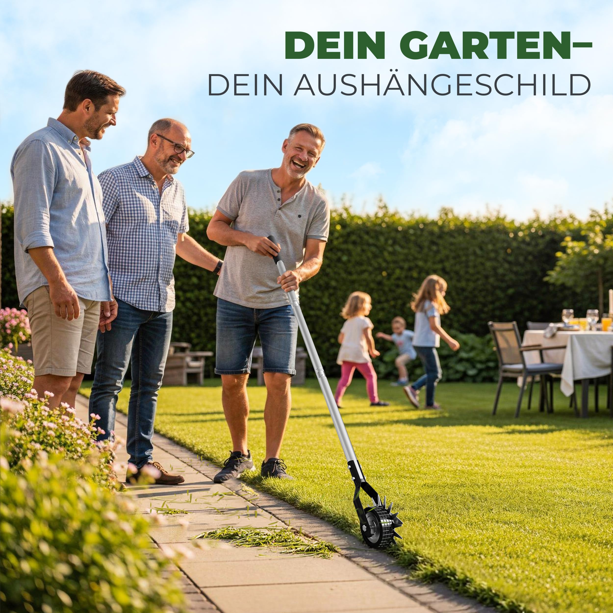 Rasenkantenschneider – 4-teilig Verstellbarer Edelstahlgriff, ideal für Jede Körpergröße, verbesserter gepolsterter Griff, gut ausbalancierte Rollen, inkl. Schleifmesser