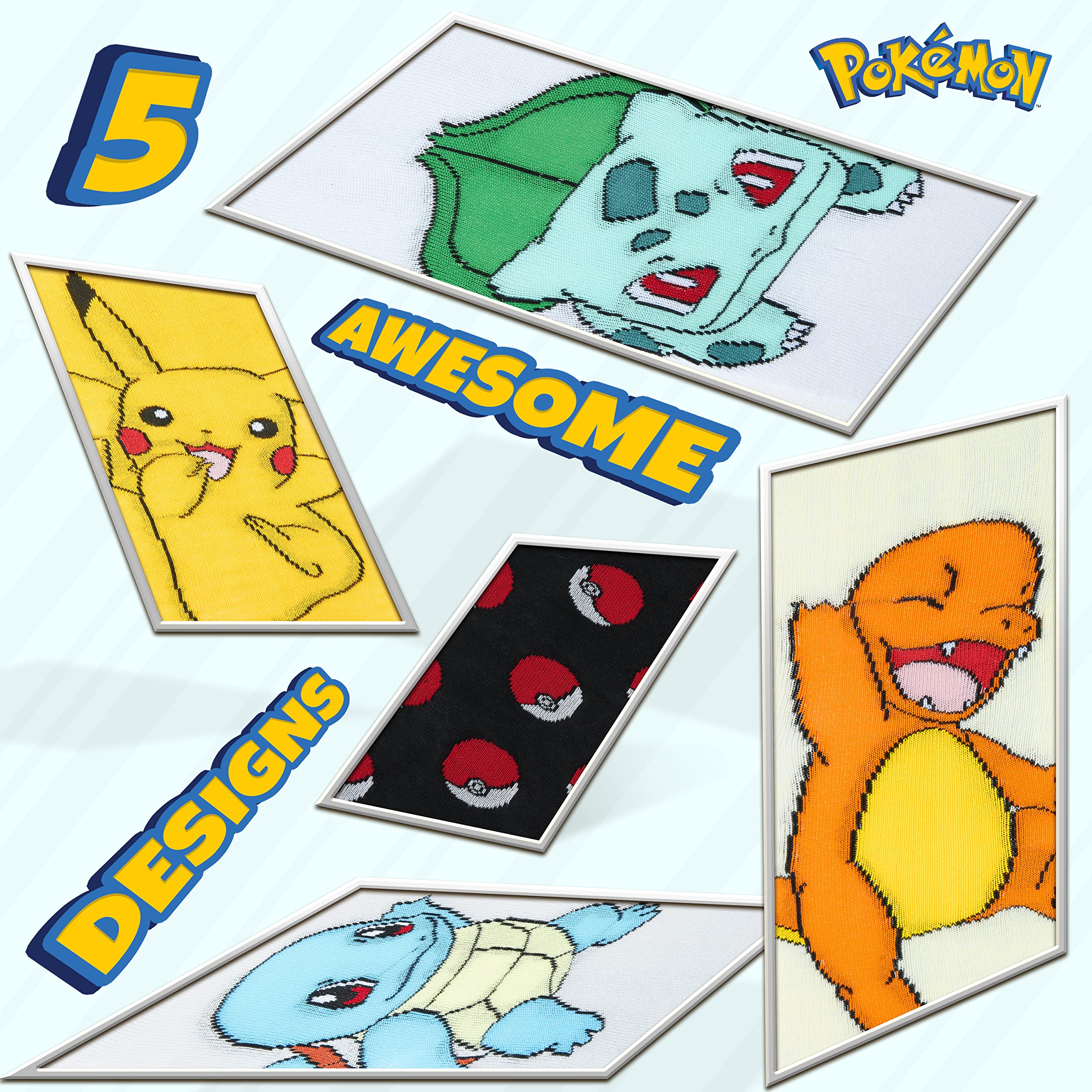 Pokemon Jungen Socken 5 Pack Pikachu Knöchel Socken Kinder Dehnbar Atmungsaktiv Crew Socken für Jungen Mädchen und Jugendliche - Verschiedene Größen Erhältlich - Pokemon Geschenke