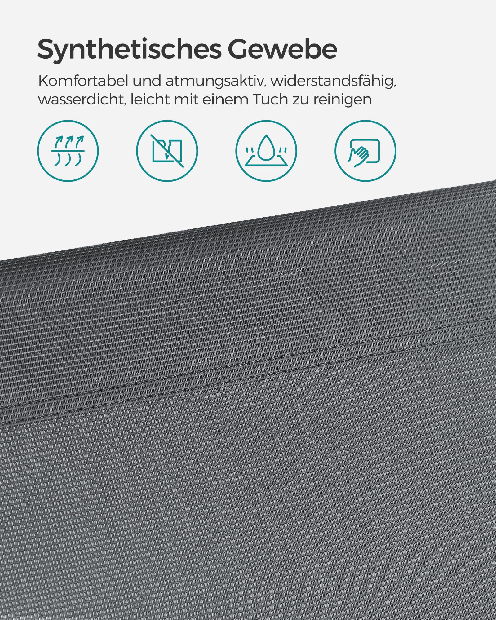 Sonnenliege, klappbarer Liegestuhl, 193 x 53 x 29 cm, trägt bis zu 150 kg, Sonnenschutz, Kopfkissen, verstellbare Rückenlehne, für Garten, Pool, Terrasse