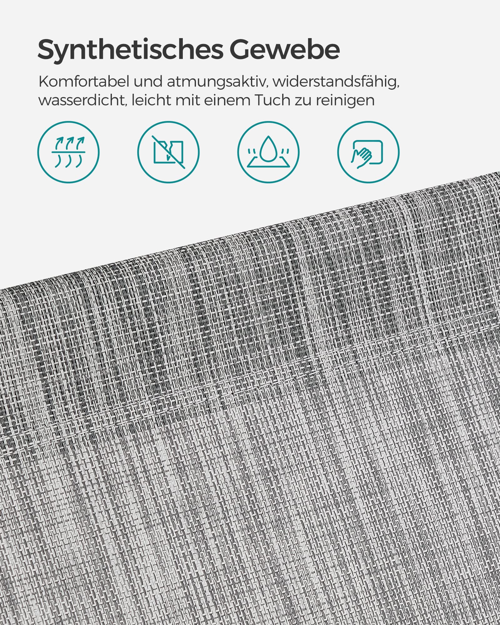 Sonnenliege, klappbarer Liegestuhl, 193 x 53 x 29 cm, trägt bis zu 150 kg, Sonnenschutz, Kopfkissen, verstellbare Rückenlehne, für Garten, Pool, Terrasse