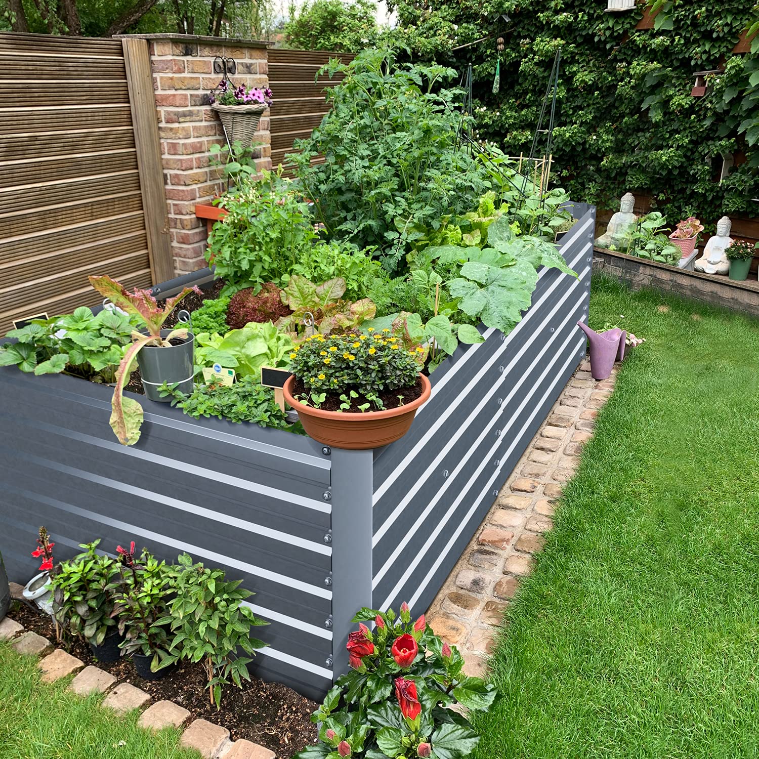 Hochbeet Metall Pflanzenbeet 180x90x60cm, Wetterfestes Stahlblech Hochbeete für Gemüse Erhöhte Extragroße, Gemüsebeet Pflanzkasten Frühbeet Gartenbeet Pflanzkübel Blumenkasten für Garten