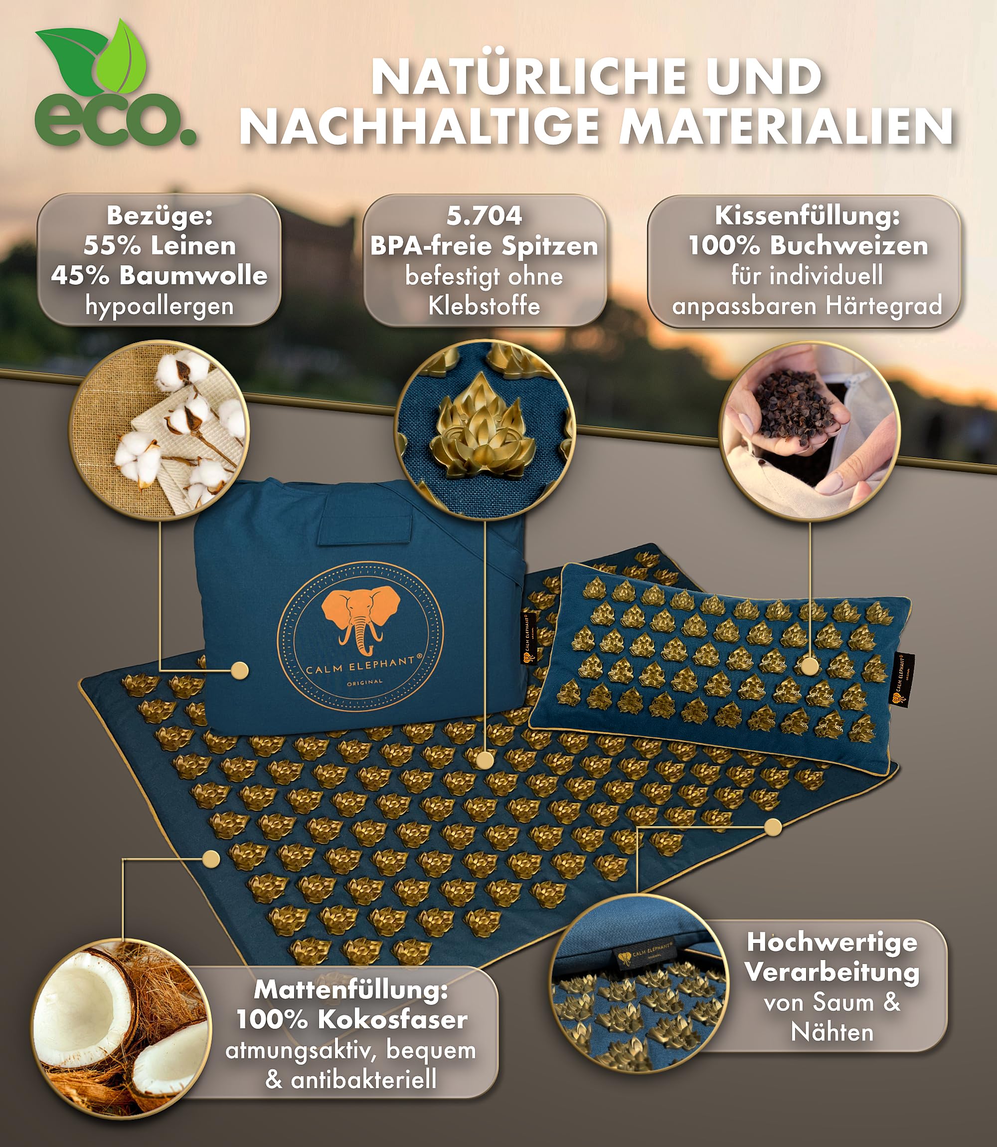 Echte Akupressurmatte mit Kissen XXL Set aus 5 Massagematten Rückenspannung Entlastung Akupunkturmatte mit Wärmefunktion, Lumbalkissen, Doormatte & Tasche, Grau