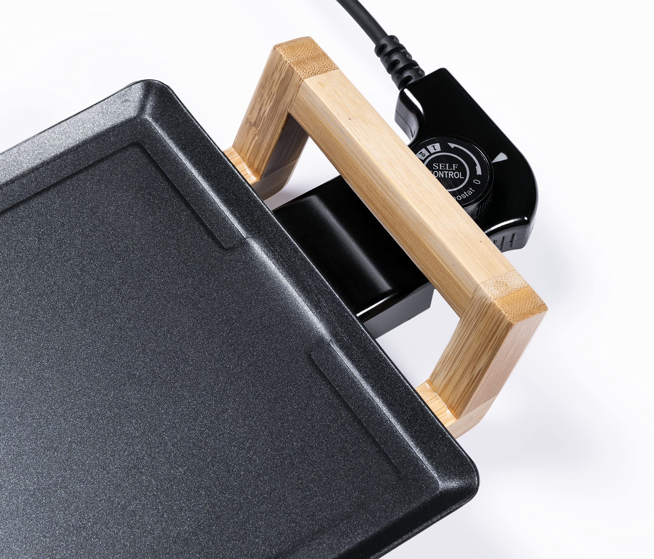 Teppanyaki Grillplatte in Asien Design, mit Bambusgriffen