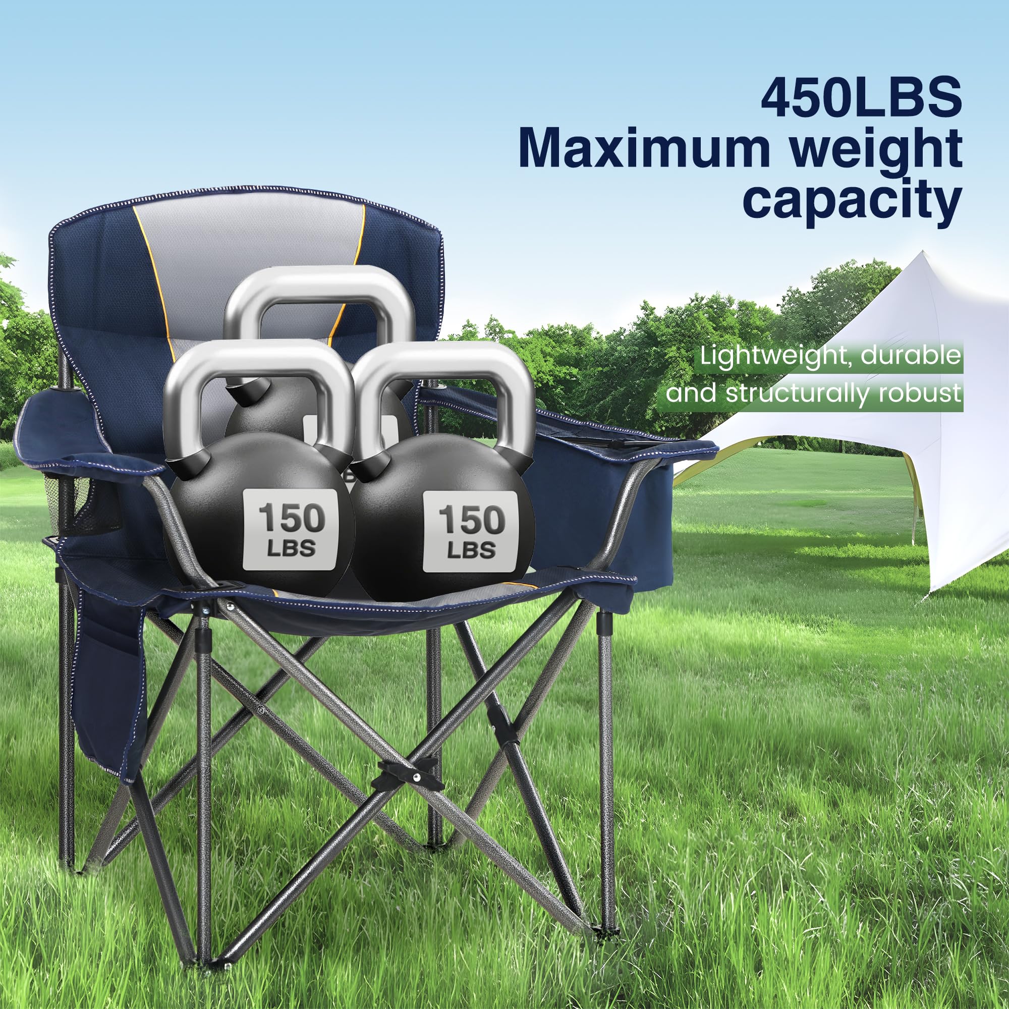 Campingstuhl Faltbar 200kg Klappstuhl Gepolstert mit Getränkehaltern Faltbarer Angelstuhl XXL mit Armlehnen Outdoorstuhl