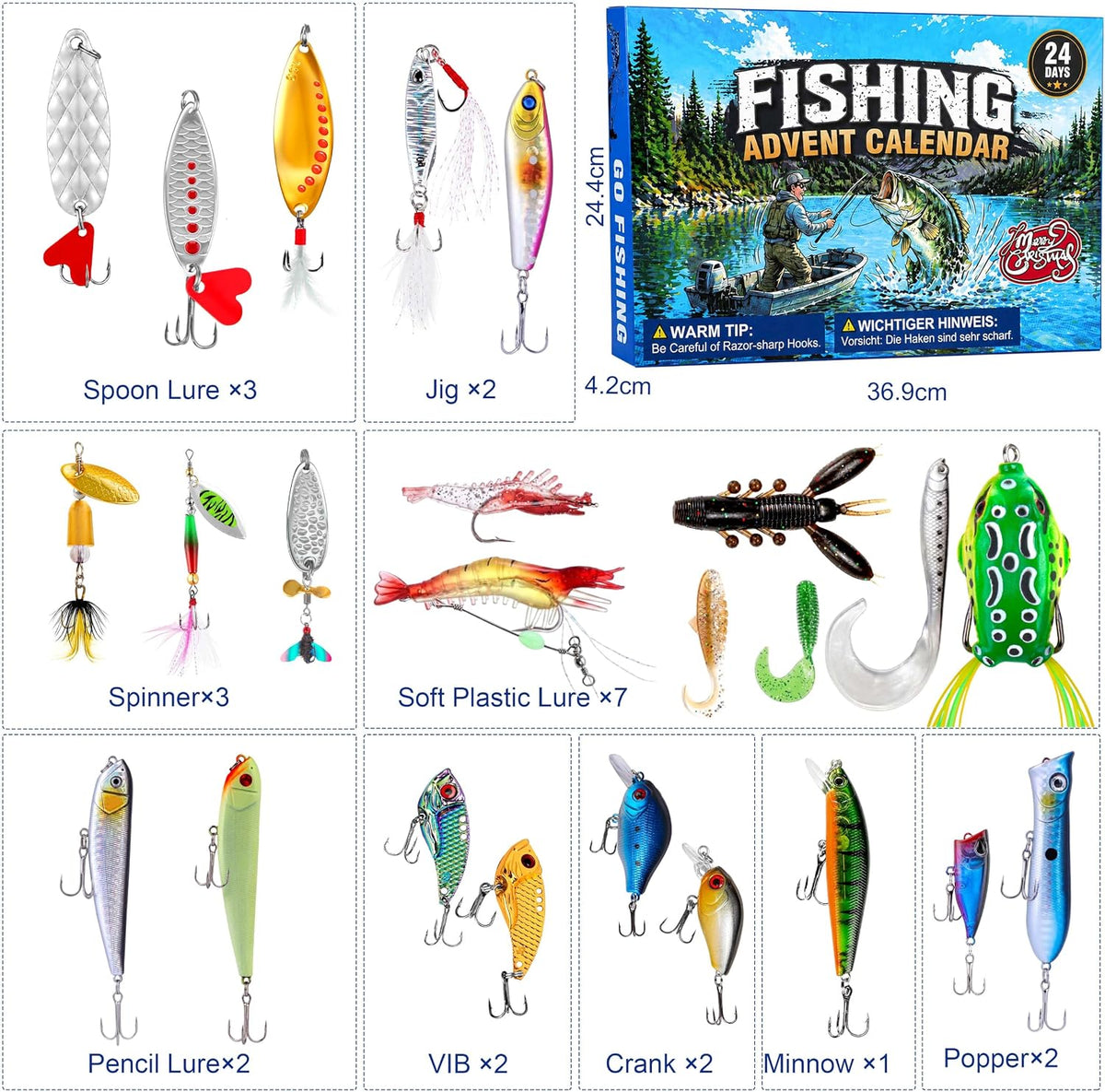 Adventskalender Angeln 2026, 24 Köder, Geschenke für Angler