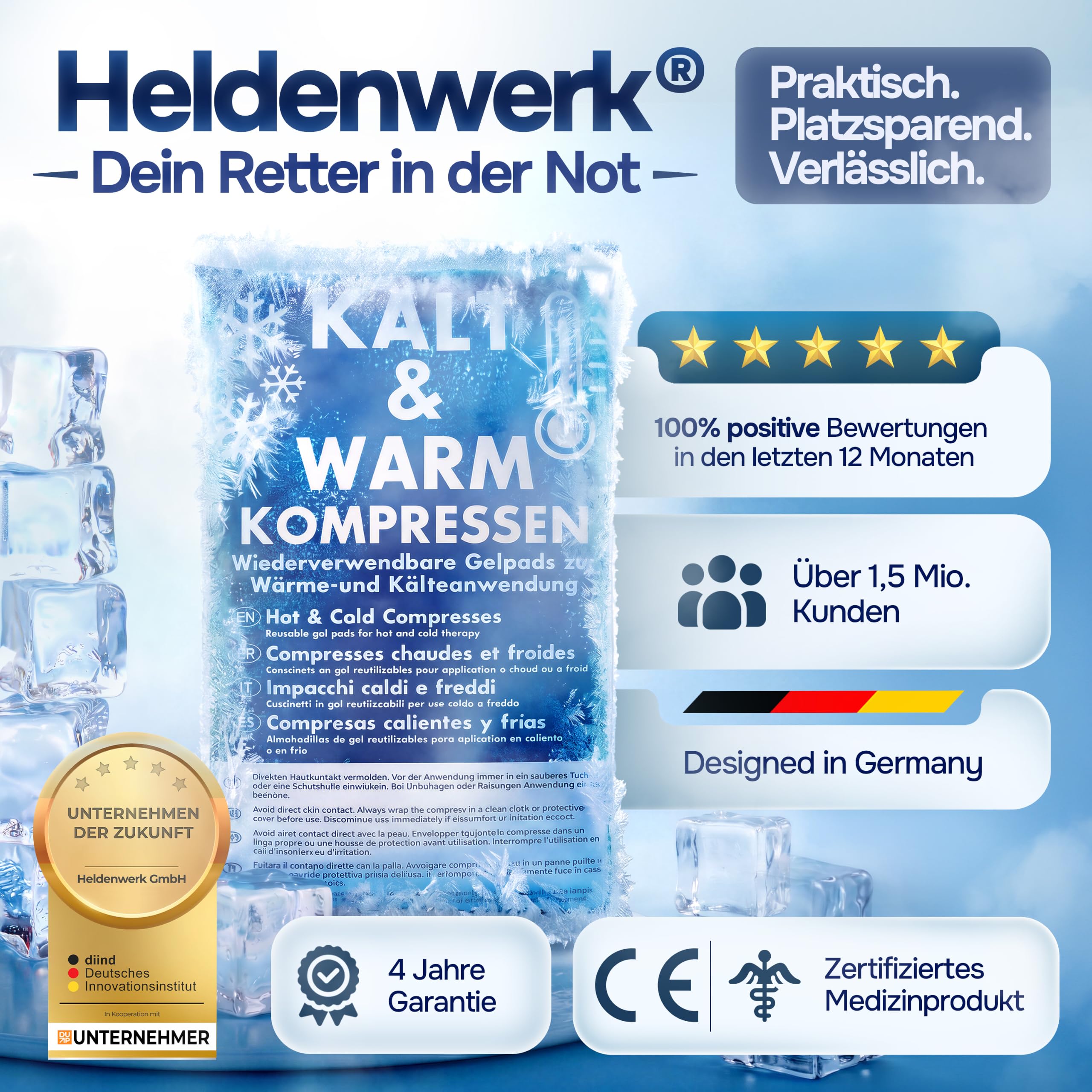 Kühlpads Kalt Warm Kompresse zertifiziert | Kühlpacks für Kinder & Erwachsene, Mit Fleecehülle, Strapazierfähig, Mehr Gelinhalt, PowerSeal Schweißnaht, Tiefgekühlt weich