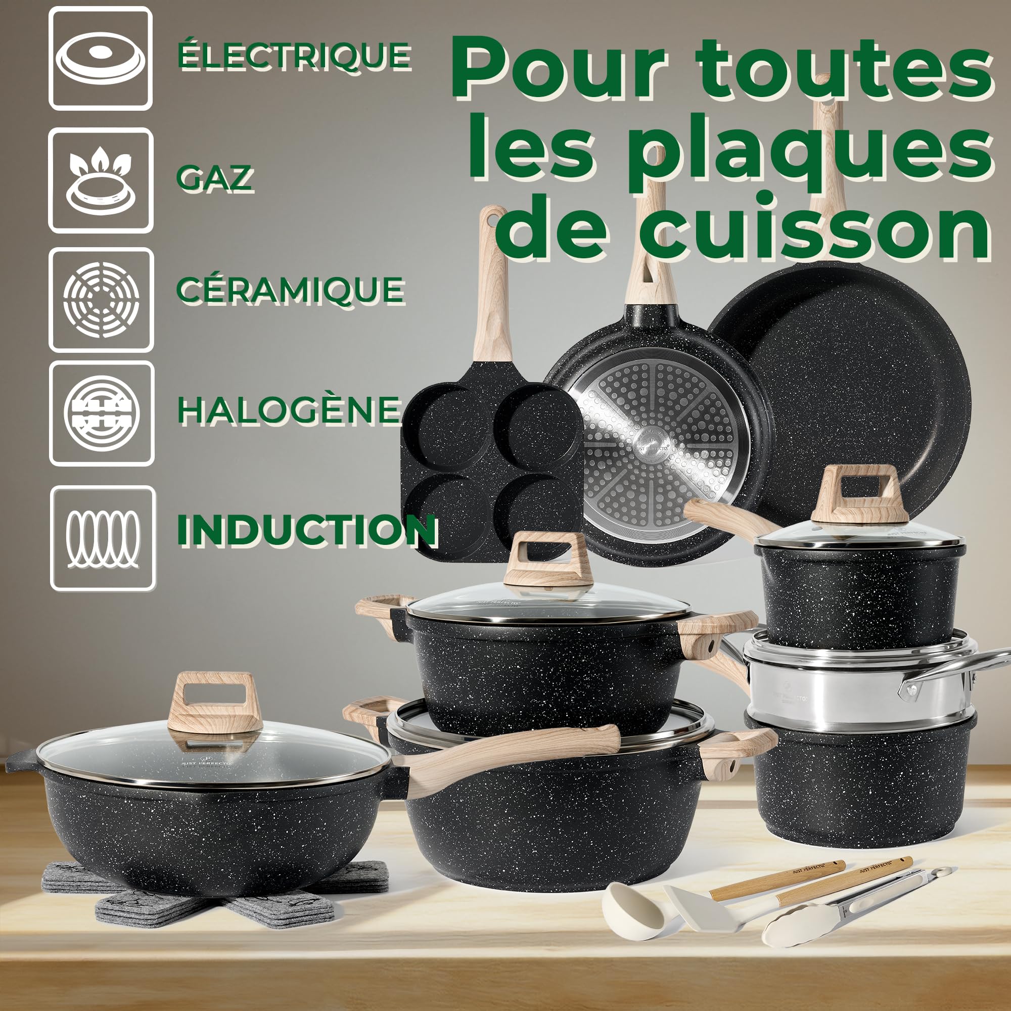 Induktionsgefässe - Pfannenset mit Deckel - Induktionsgefässe Set - Töpfe & Pfannen Set ohne PTFE und PFOA - Kochgeschirr-Topf-Induktion