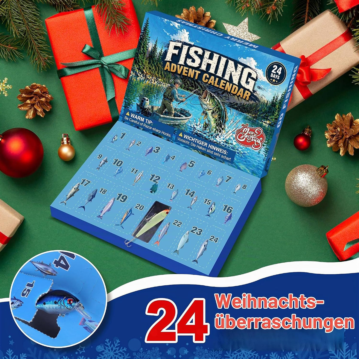 Adventskalender Angeln 2026, 24 Köder, Geschenke für Angler