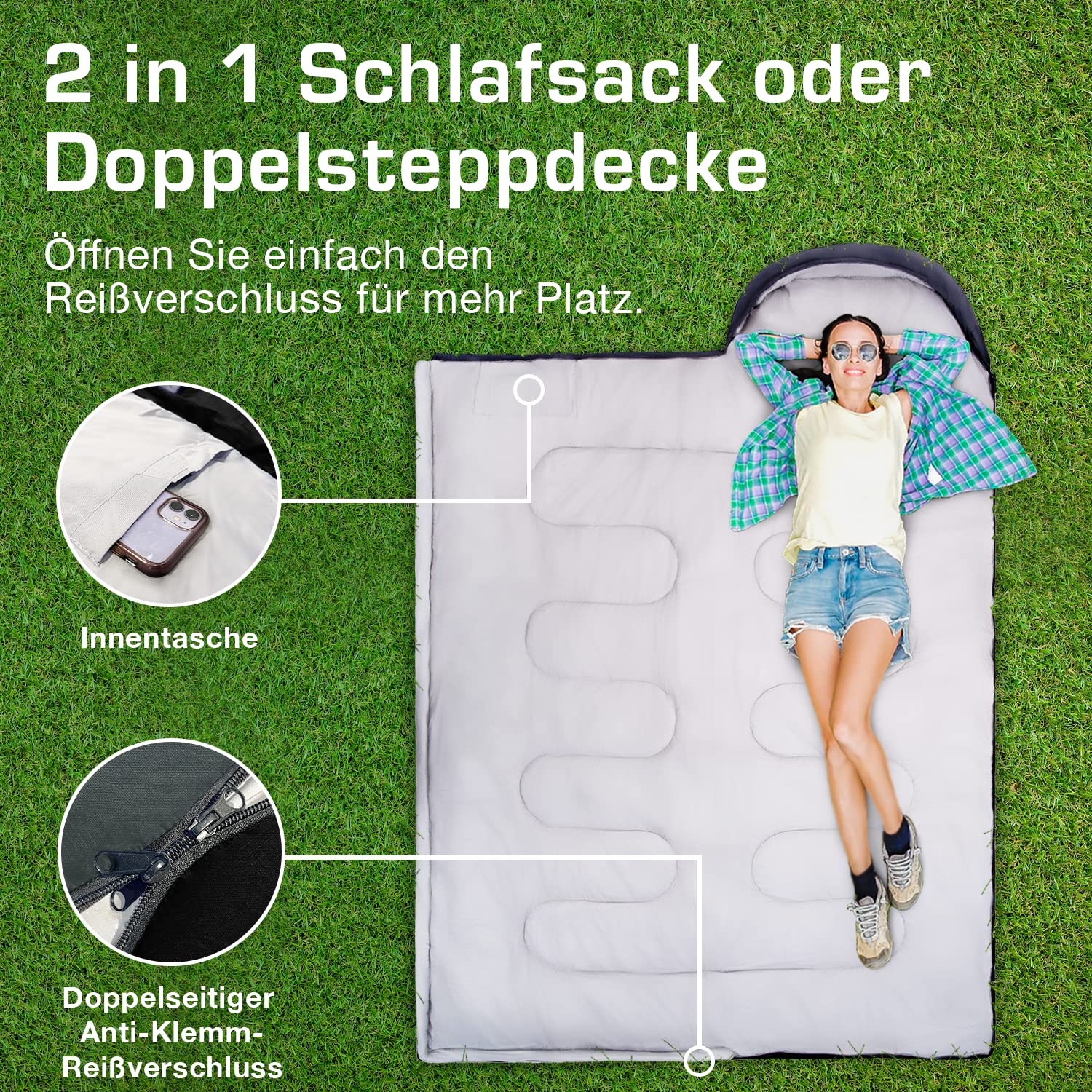 Active Era Premium Mumienschlafsack 250 GSM, Schlafsack Winter & Sommer, 0°C bis 15°C, Indoor und Outdoor Camping, Festivals, Sleeping Bag Wasserabweisend, Ultraleicht, Kleines Packmass