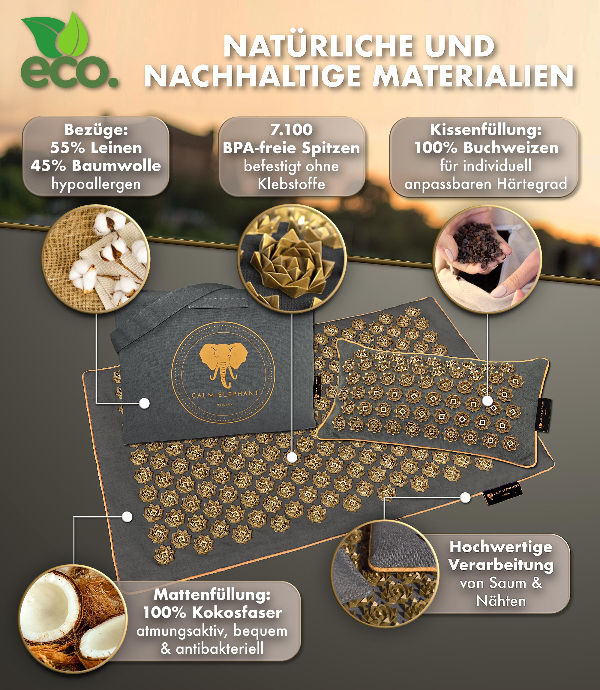 Echte Akupressurmatte mit Kissen XXL Set aus 5 Massagematten Rückenspannung Entlastung Akupunkturmatte mit Wärmefunktion, Lumbalkissen, Doormatte & Tasche, Grau
