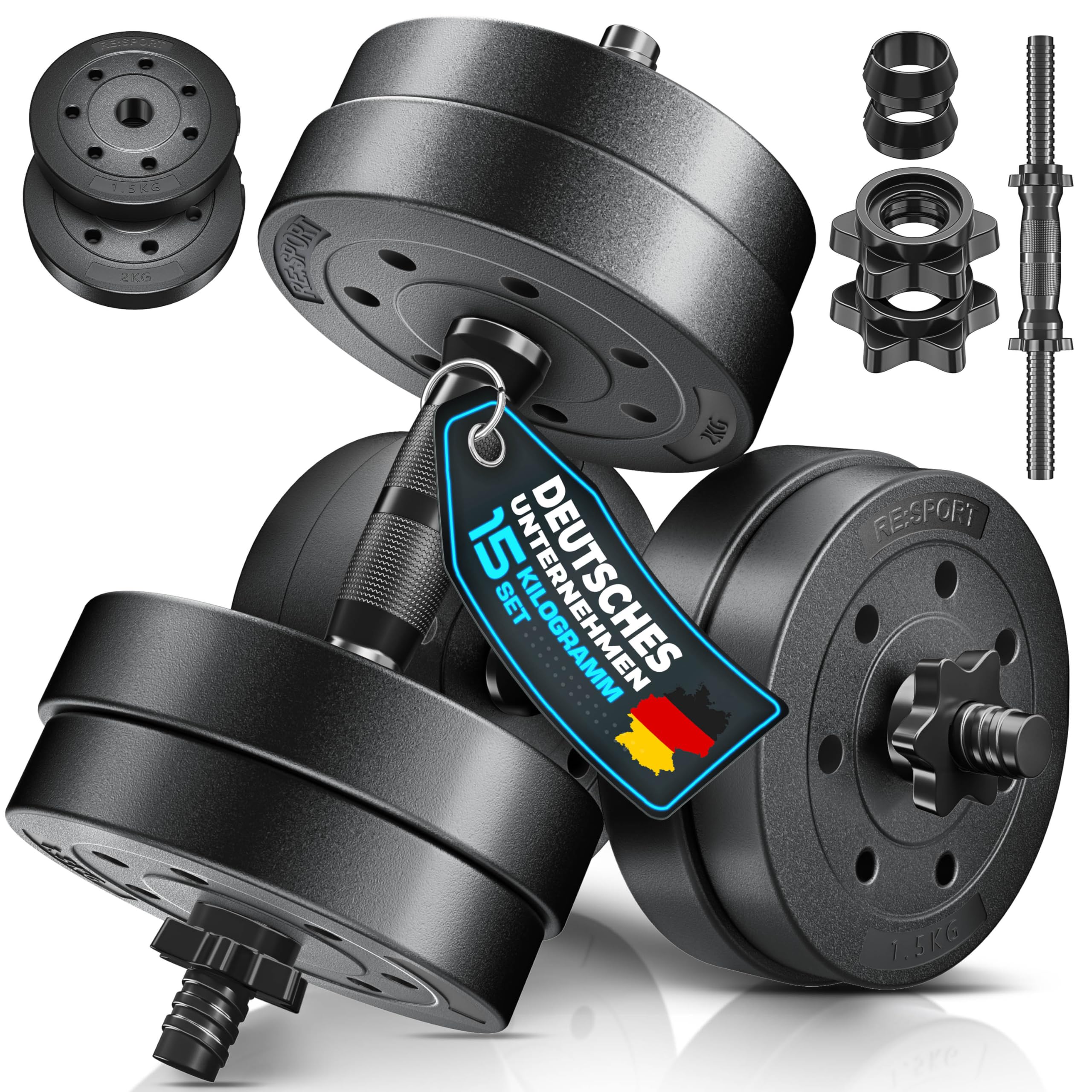 2er Hanteln Set verstellbar 20 kg | Hantelset mit 2 Kurzhanteln | Hantel mit Gewichten & 4 Sternverschlüsse | Fitness Kurzhantel für Muskelaufbau, Workout & Zuhause