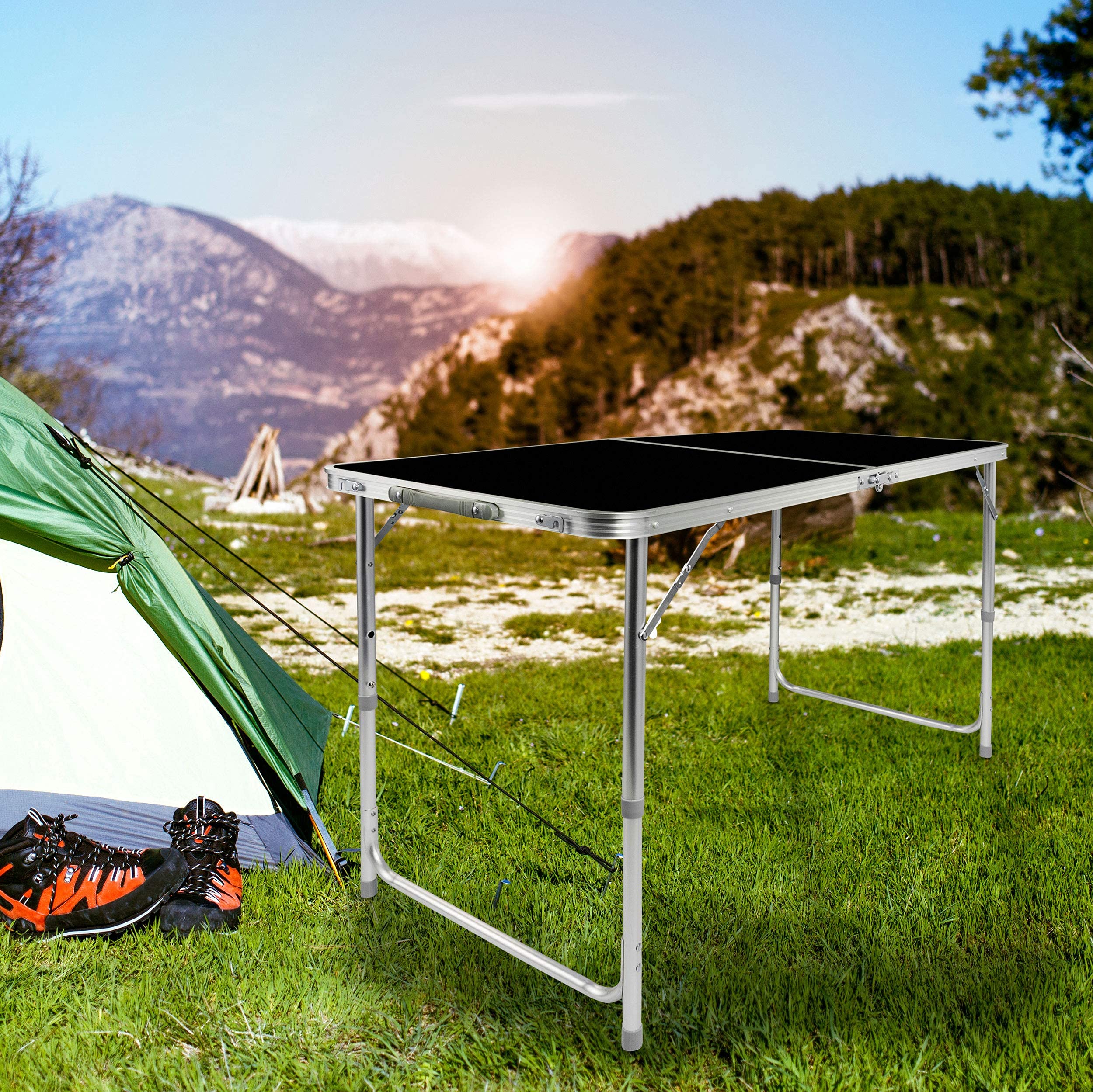 Multifunktionaler Klapptisch, für Camping, Märkte, Tapetentisch, für Feste im Garten, höhenverstellbar, schwarz