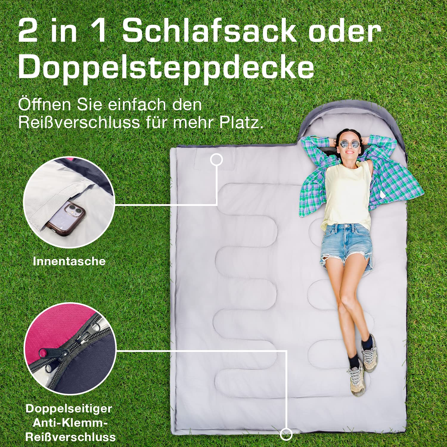 Active Era Premium Mumienschlafsack 250 GSM, Schlafsack Winter & Sommer, 0°C bis 15°C, Indoor und Outdoor Camping, Festivals, Sleeping Bag Wasserabweisend, Ultraleicht, Kleines Packmass