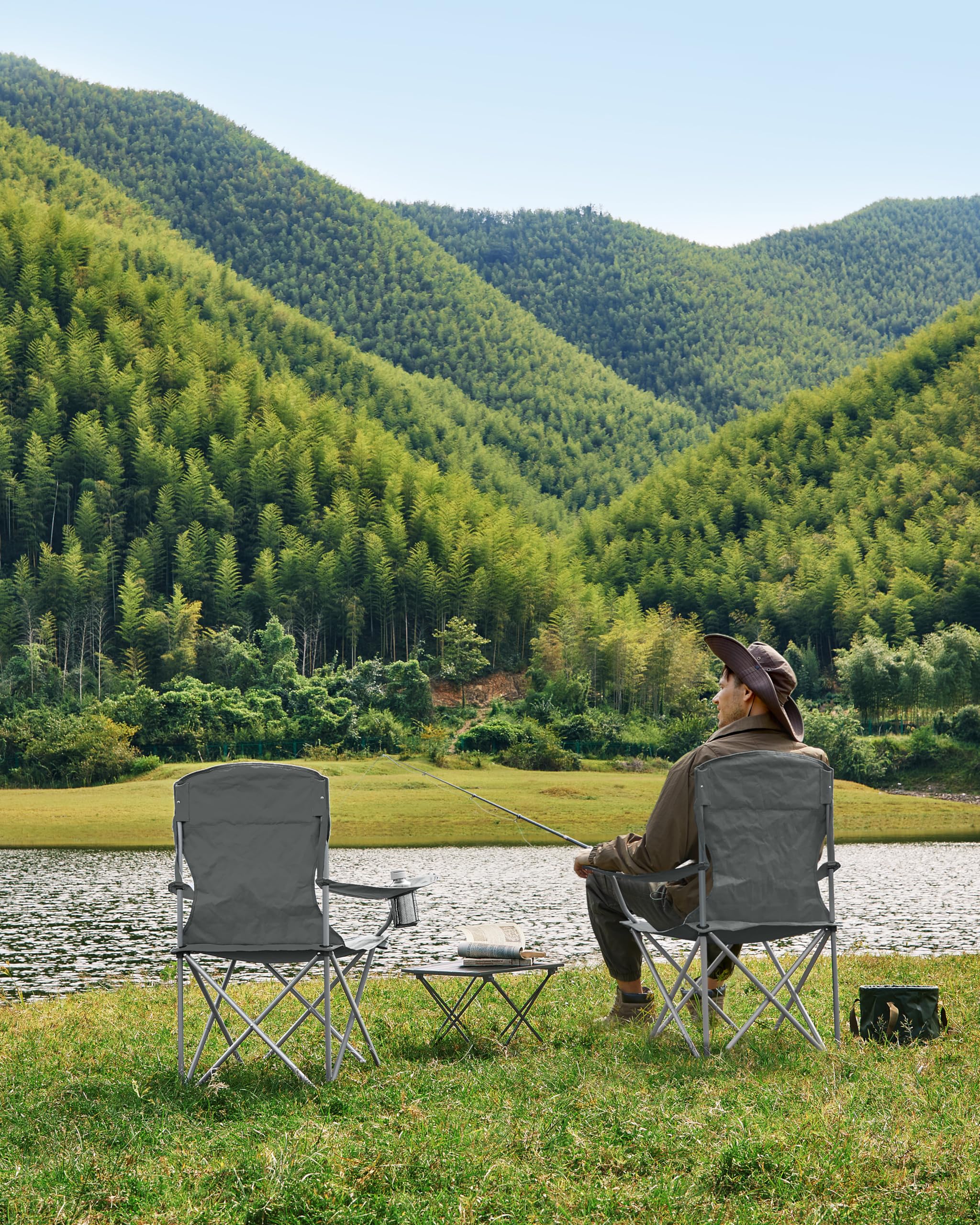 2er Set Klappstuhl Campingstuhl Bequeme Schwerlaststruktur bis 150kg belastbar mit Getränkehalter Outdoor Stuhl