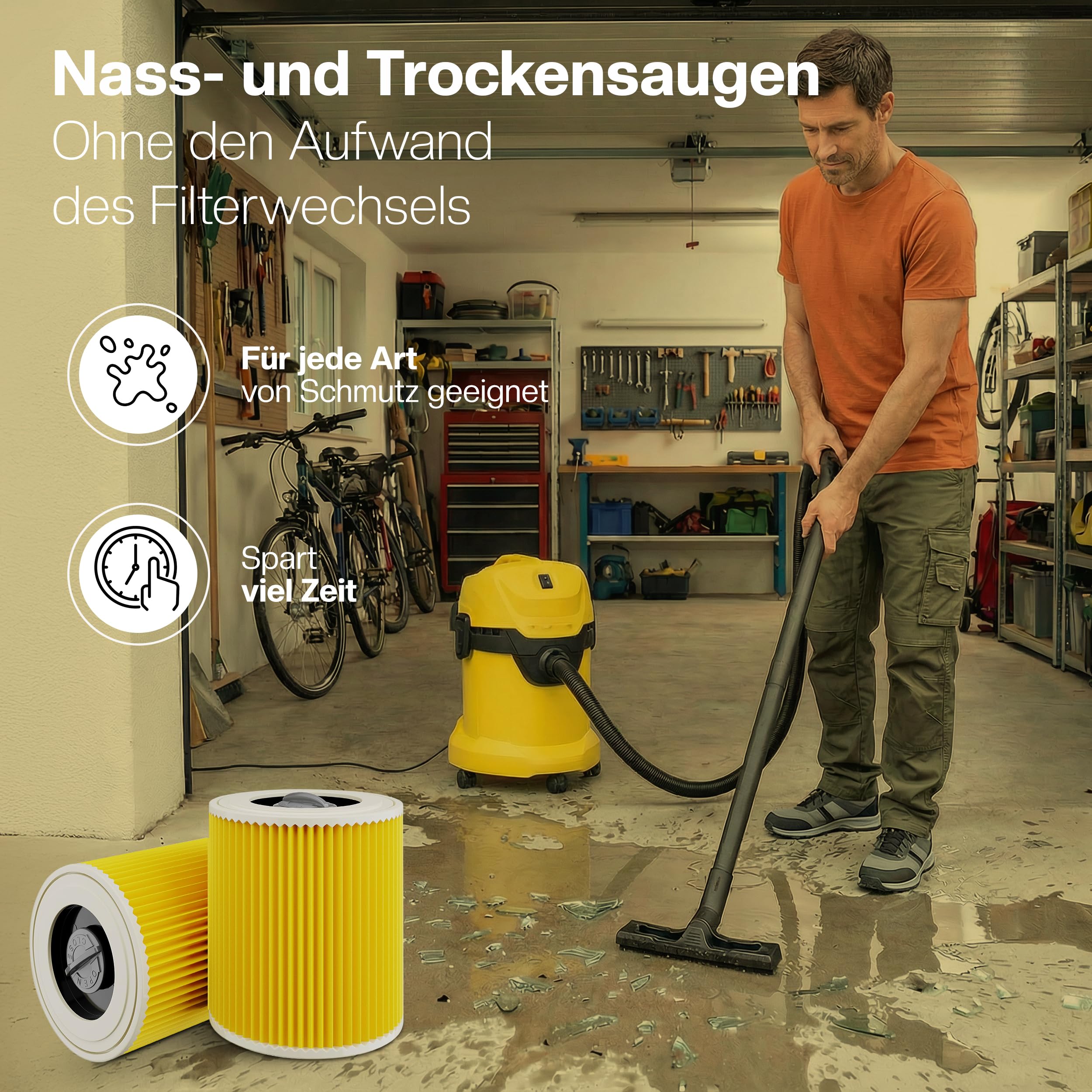 3 x Flachfalten-Filter für Kärcher Staubsauger WD4, WD5, WD6 / MV4, MV5, MV6 – 3 x Flachfalten-Filter gegen Feinstaub & Gerüche