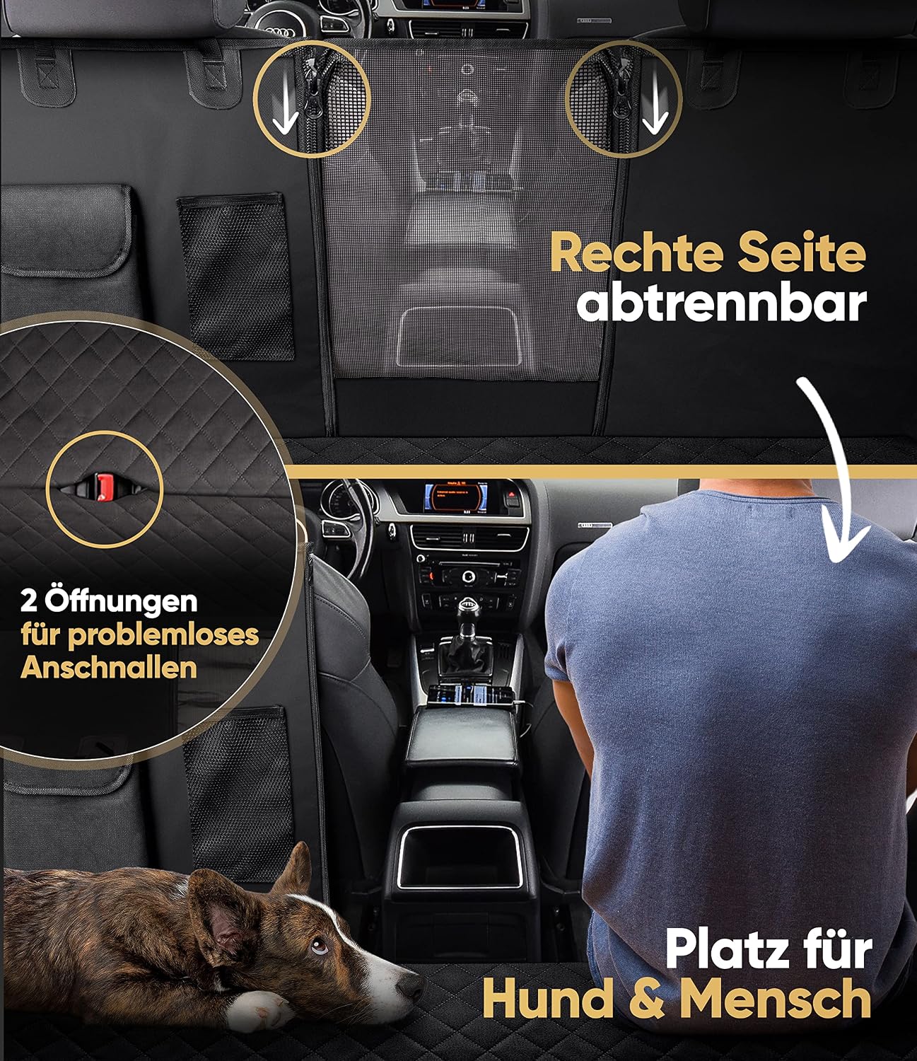 Autoschondecke Hund Rücksitz wasserdicht & Kratzfest - Universal Hundedecke für Auto Rückbank inkl. Seitenschutz und Sichtfenster - Hunde Autodecke, Rückbank Schutz