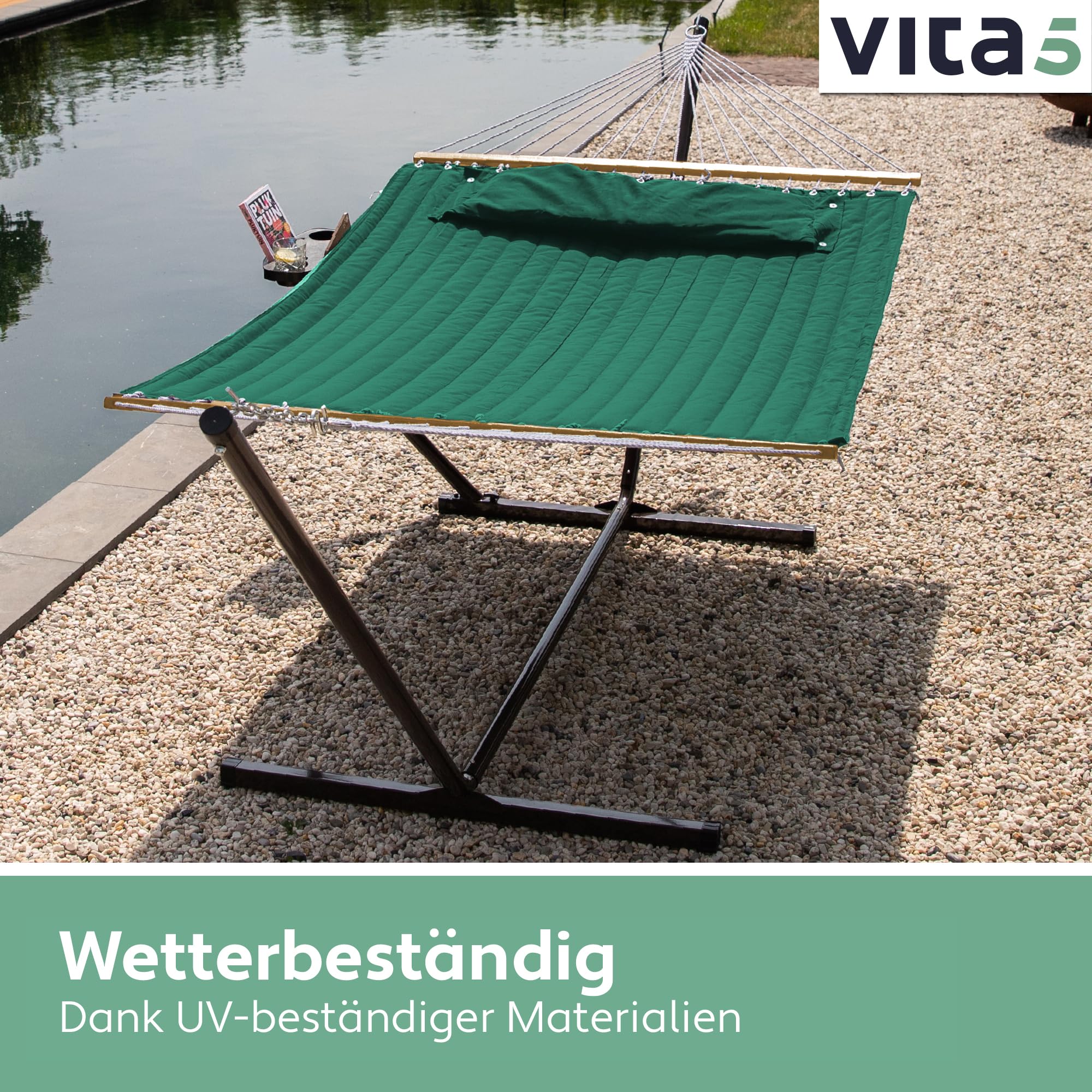 Hängematte mit Gestell und Tisch - Hängematte Outdoor für den Garten, Pool & Balkon - Großzügige Hängematten 2 Personen - Doppelhängematte mit Ständer und Beistelltisch - 200 kg Belastbarkeit