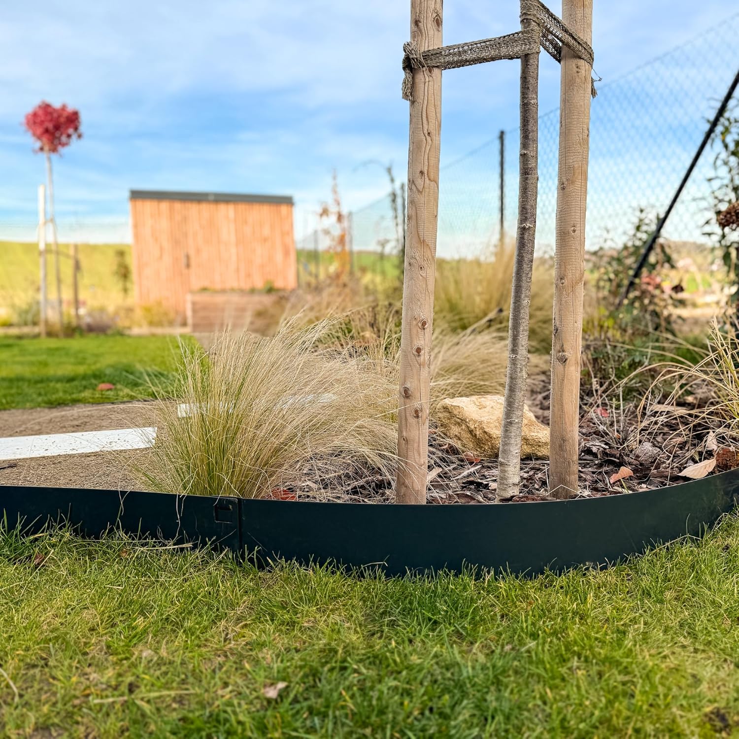 Flexible Rasenkante aus Metall - Garten Metall Beeteinfassung - Beetbegrenzung Einfach einschlagen, 1 Paar Montagehandschuhe inklusive
