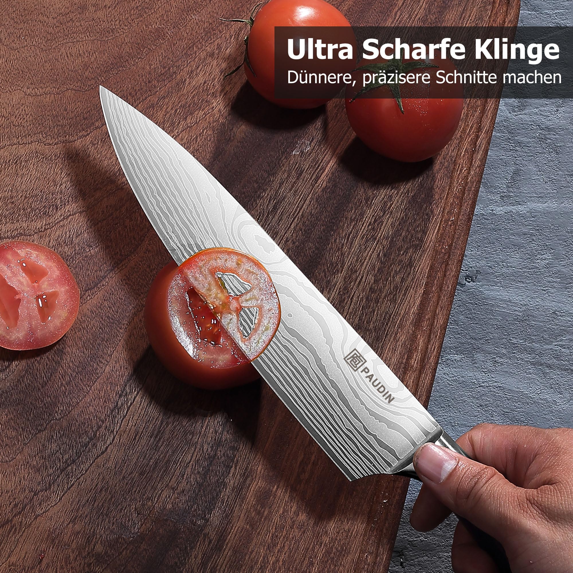 Küchenmesser-Set, 5-teiliges Küchenmesser-Set aus hochwertigem Kohlenstoff-Edelstahl, Ultra Sharp Messer-Set mit Kochmesser, Hackmesser, Nutzmesser