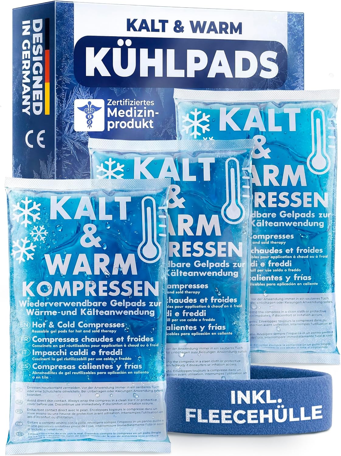 Kühlpads Kalt Warm Kompresse zertifiziert | Kühlpacks für Kinder & Erwachsene, Mit Fleecehülle, Strapazierfähig, Mehr Gelinhalt, PowerSeal Schweißnaht, Tiefgekühlt weich