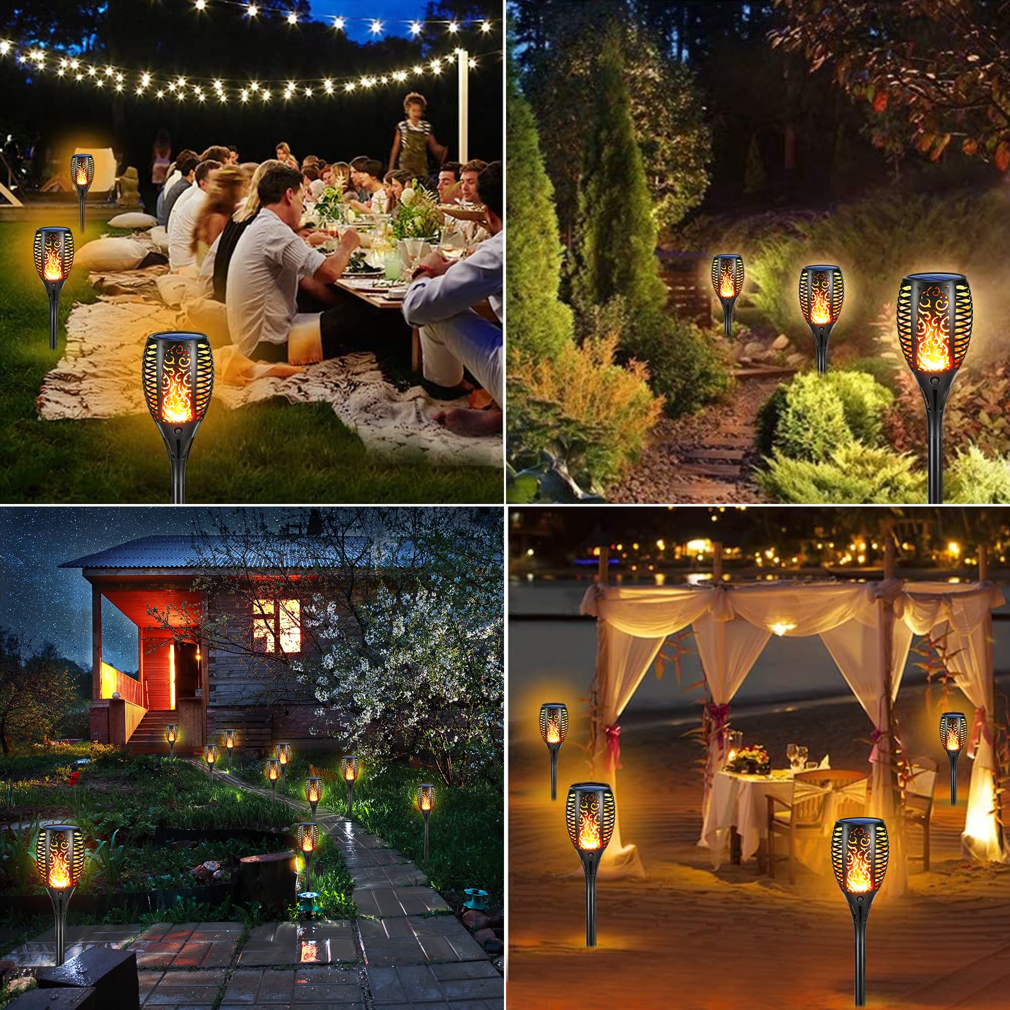 6 Stück Solarlampen für Außen - 12 LED Solarleuchten Garten mit Realistischer Flammeneffekt, IP65 Wasserdicht Gartenfackeln Solar für Außen, Hinterhöfe, Gärten, Rasen Beleuchtung