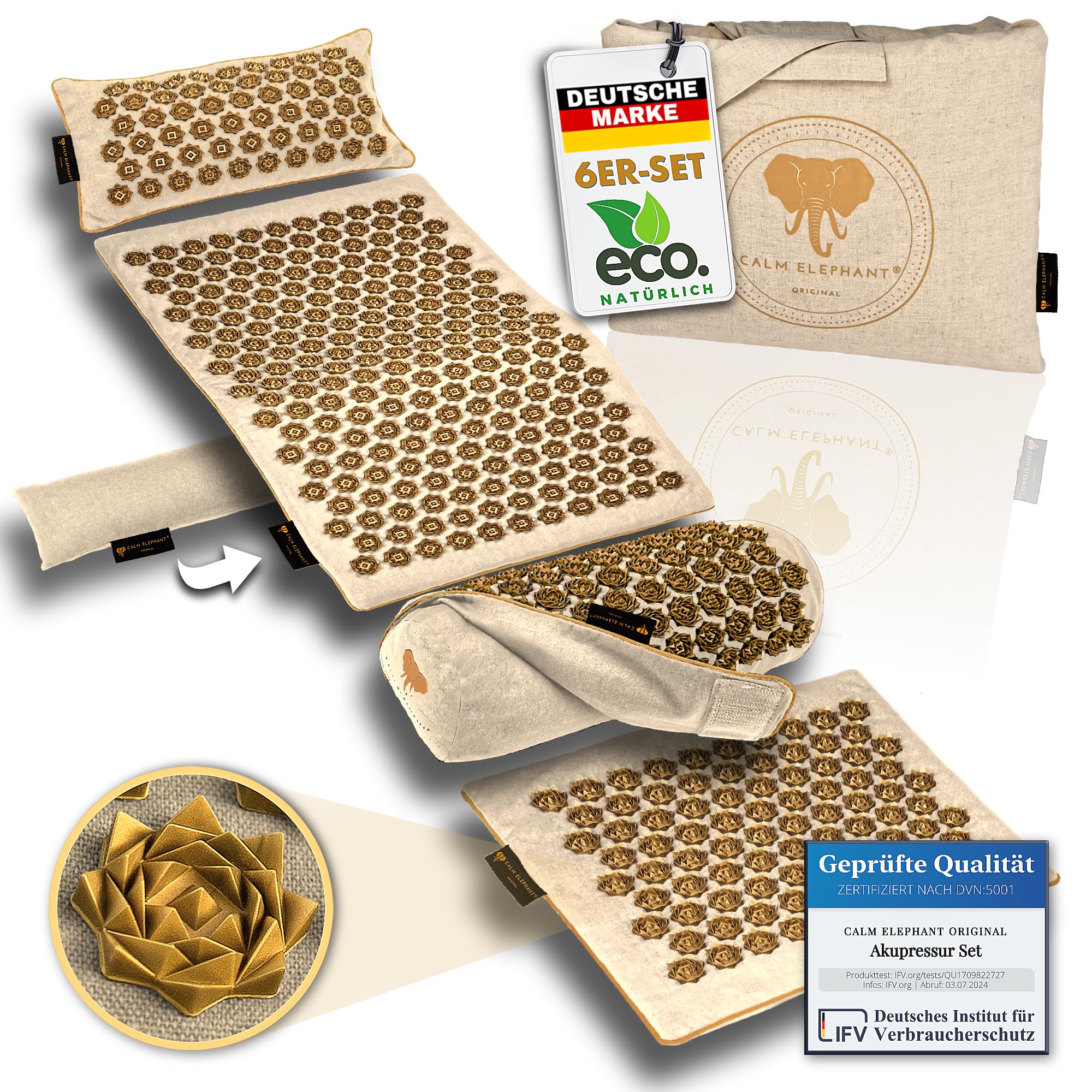 Echte Akupressurmatte mit Kissen XXL Set aus 5 Massagematten Rückenspannung Entlastung Akupunkturmatte mit Wärmefunktion, Lumbalkissen, Doormatte & Tasche, Grau