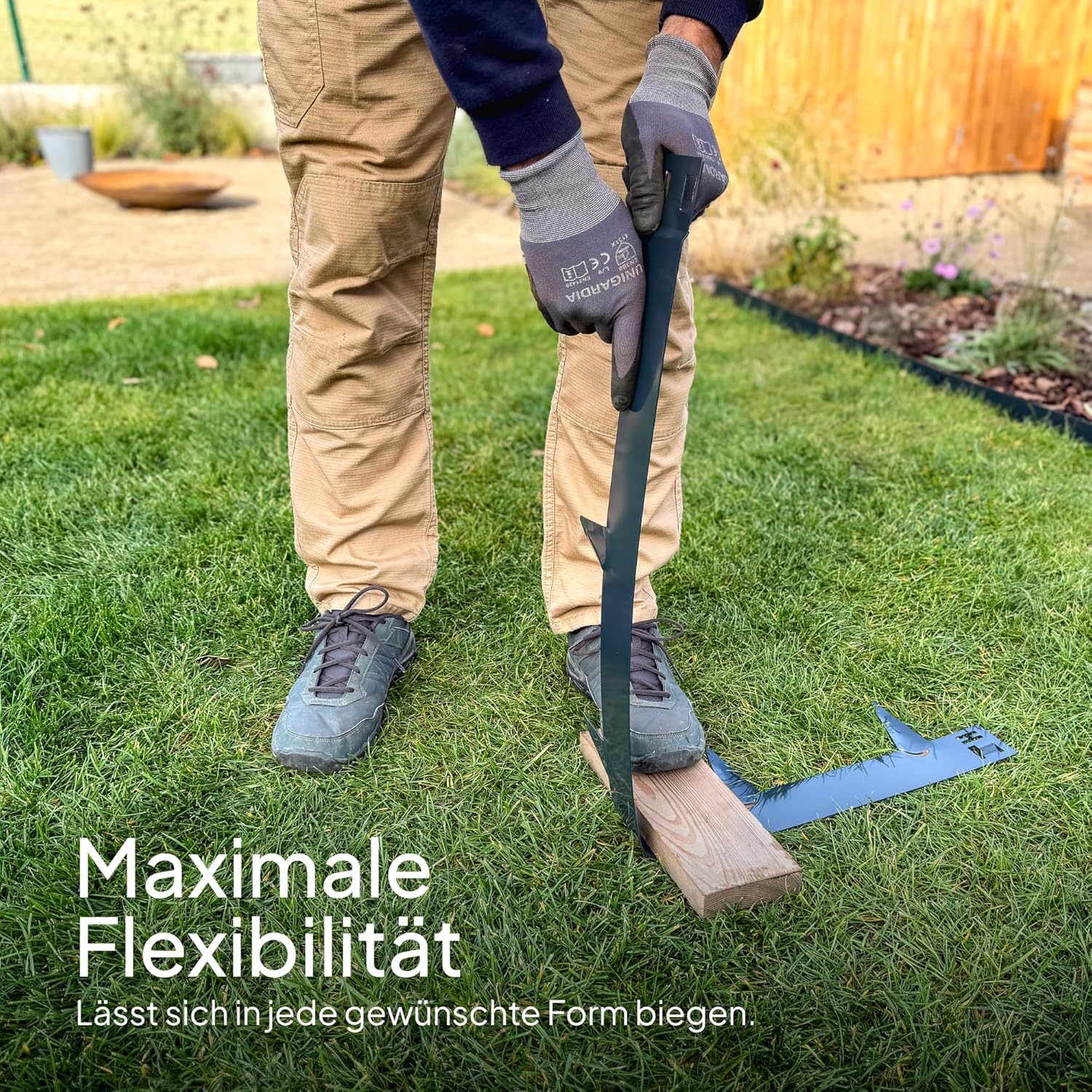 Flexible Rasenkante aus Metall - Garten Metall Beeteinfassung - Beetbegrenzung Einfach einschlagen, 1 Paar Montagehandschuhe inklusive