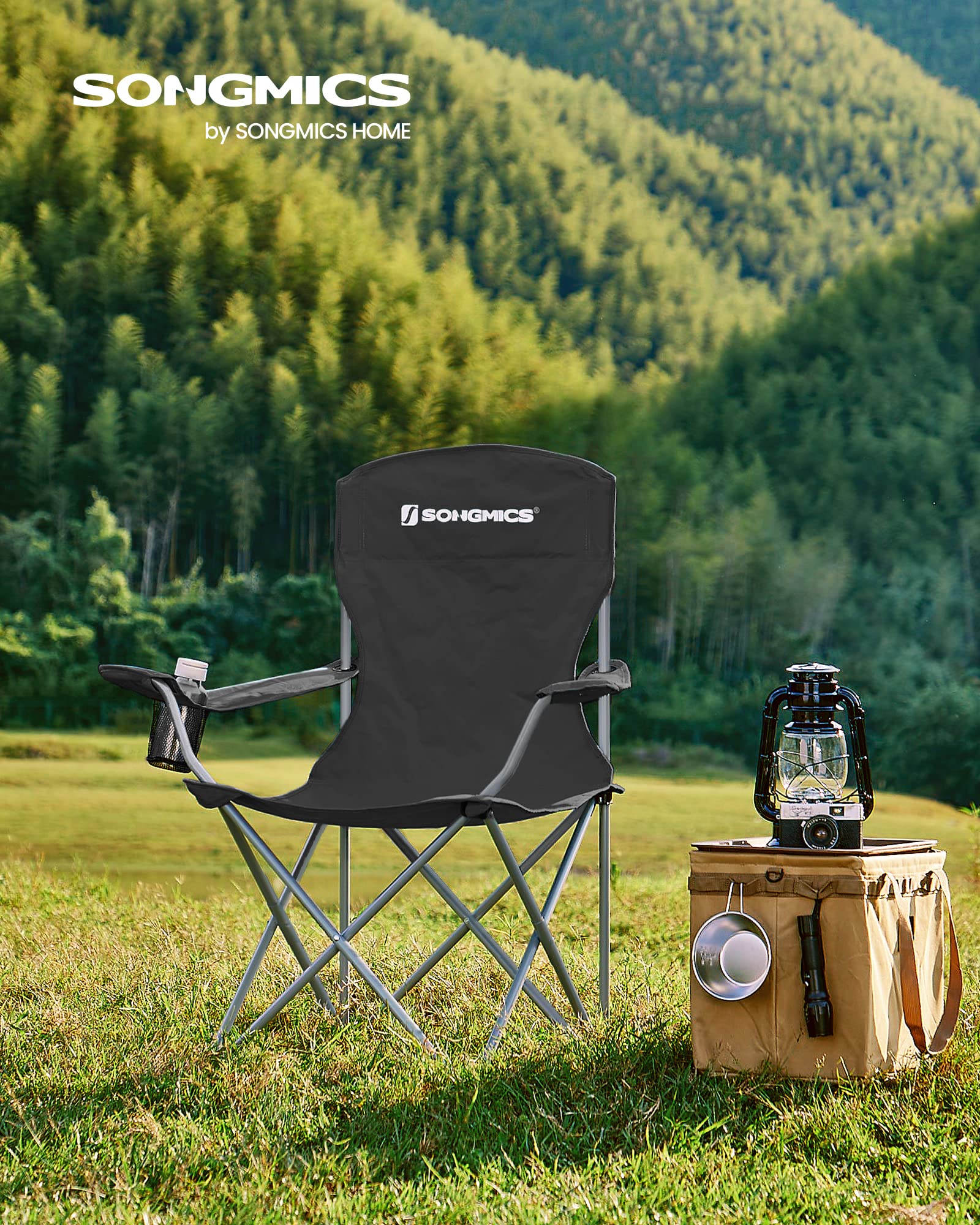 2er Set Klappstuhl Campingstuhl Bequeme Schwerlaststruktur bis 150kg belastbar mit Getränkehalter Outdoor Stuhl