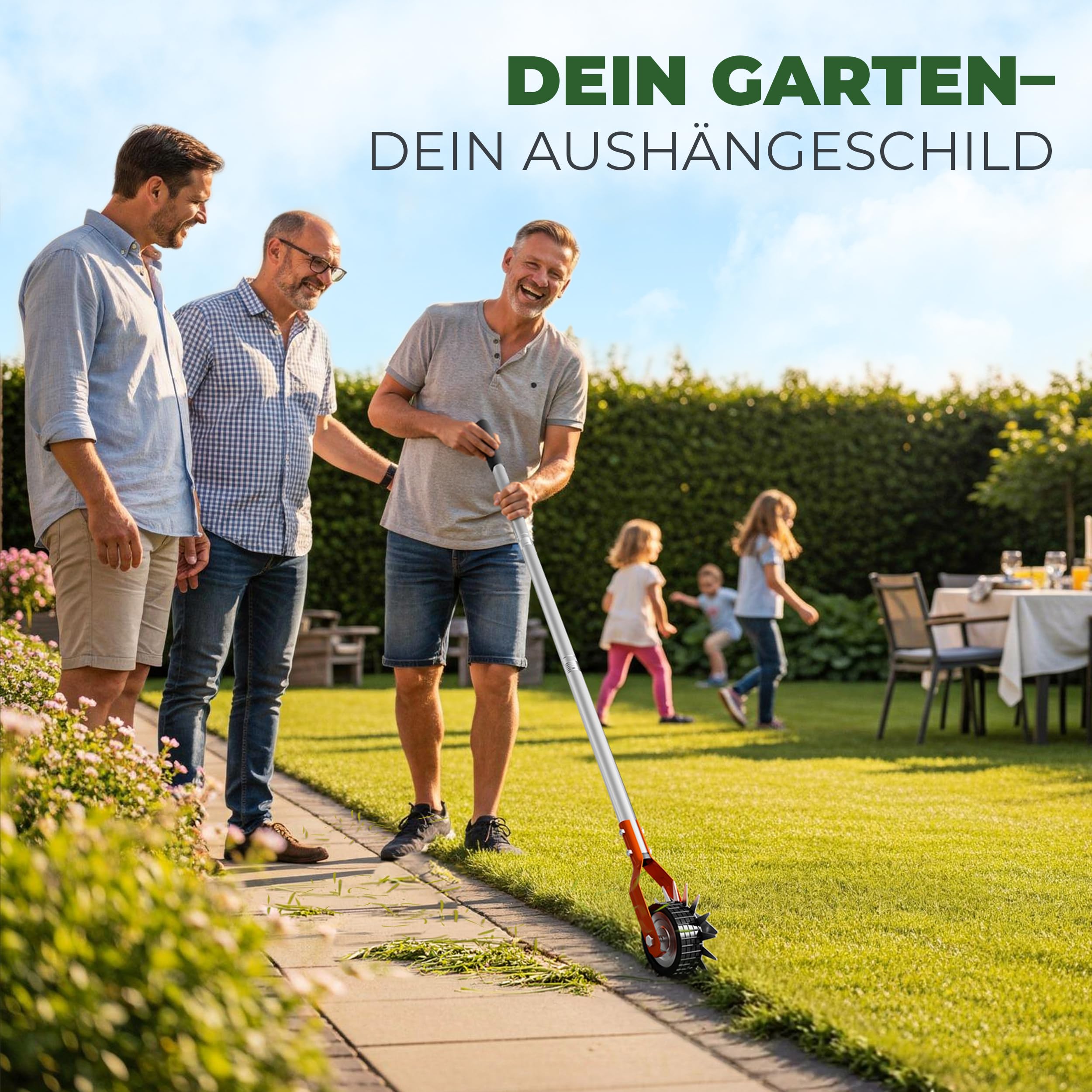 Rasenkantenschneider – 4-teilig Verstellbarer Edelstahlgriff, ideal für Jede Körpergröße, verbesserter gepolsterter Griff, gut ausbalancierte Rollen, inkl. Schleifmesser