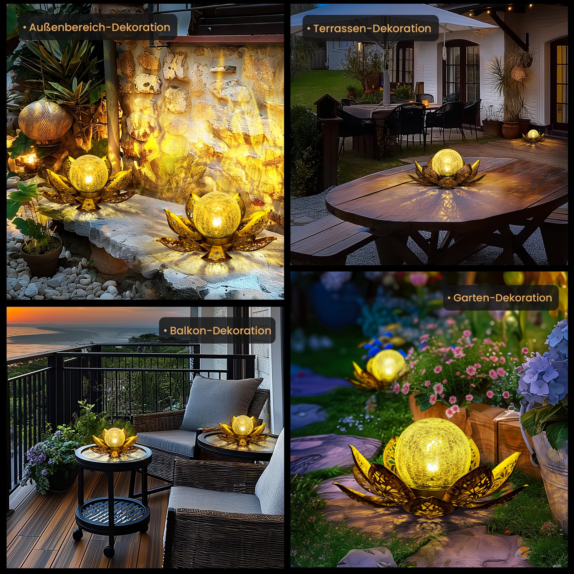 Solarlampen für Außen, Lotus Garten Deko Licht, LED Solarleuchten für Aussen, Wasserdicht Gartenleuchten Solar, Metal, für Terrasse, Garten, Gras, Balkon