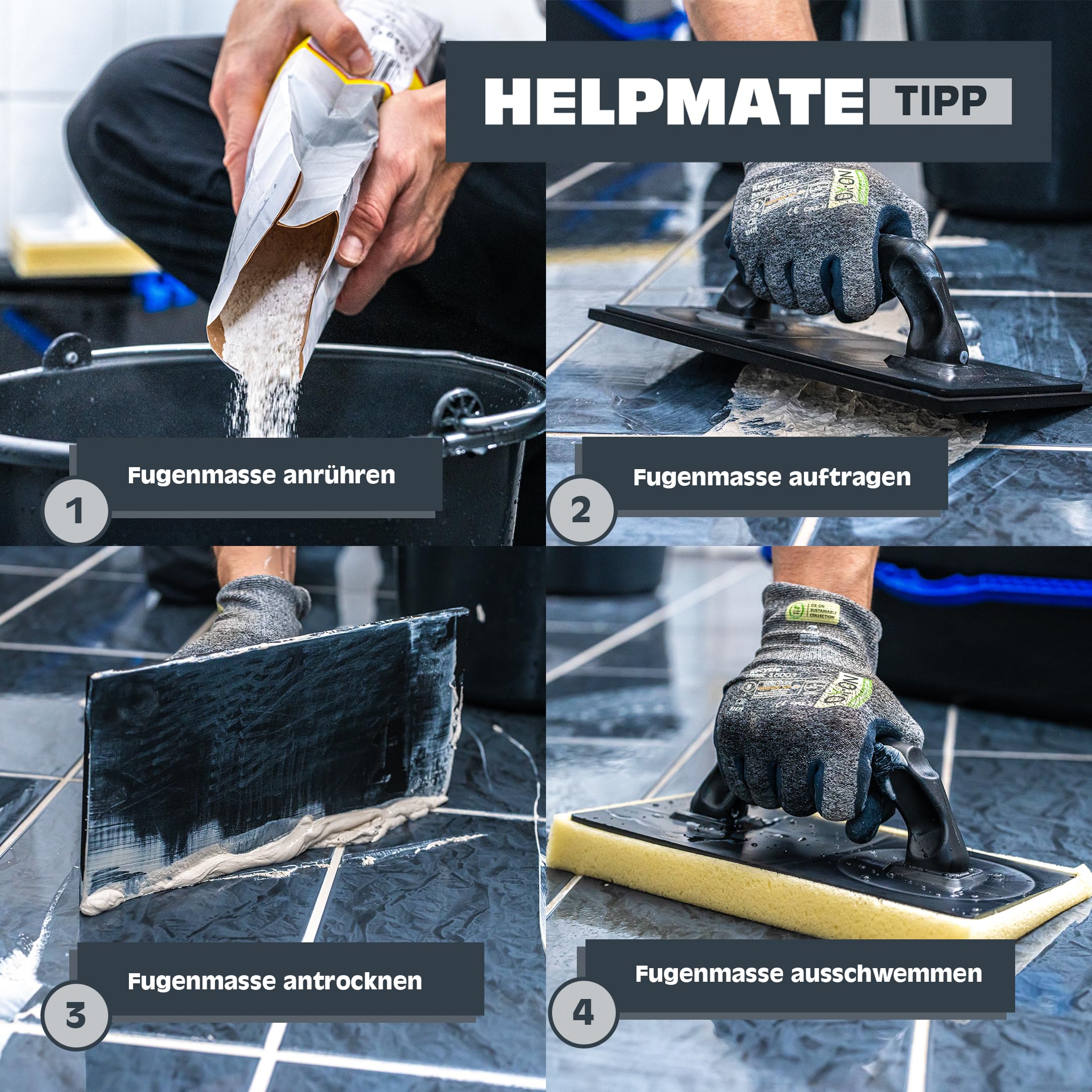 Fliesenwaschset 5-teilig 12 Liter Kunststoff Eimer, Doppelrollenaufsatz, Fliesenwaschbrett und Verfugbrett Made in Germany