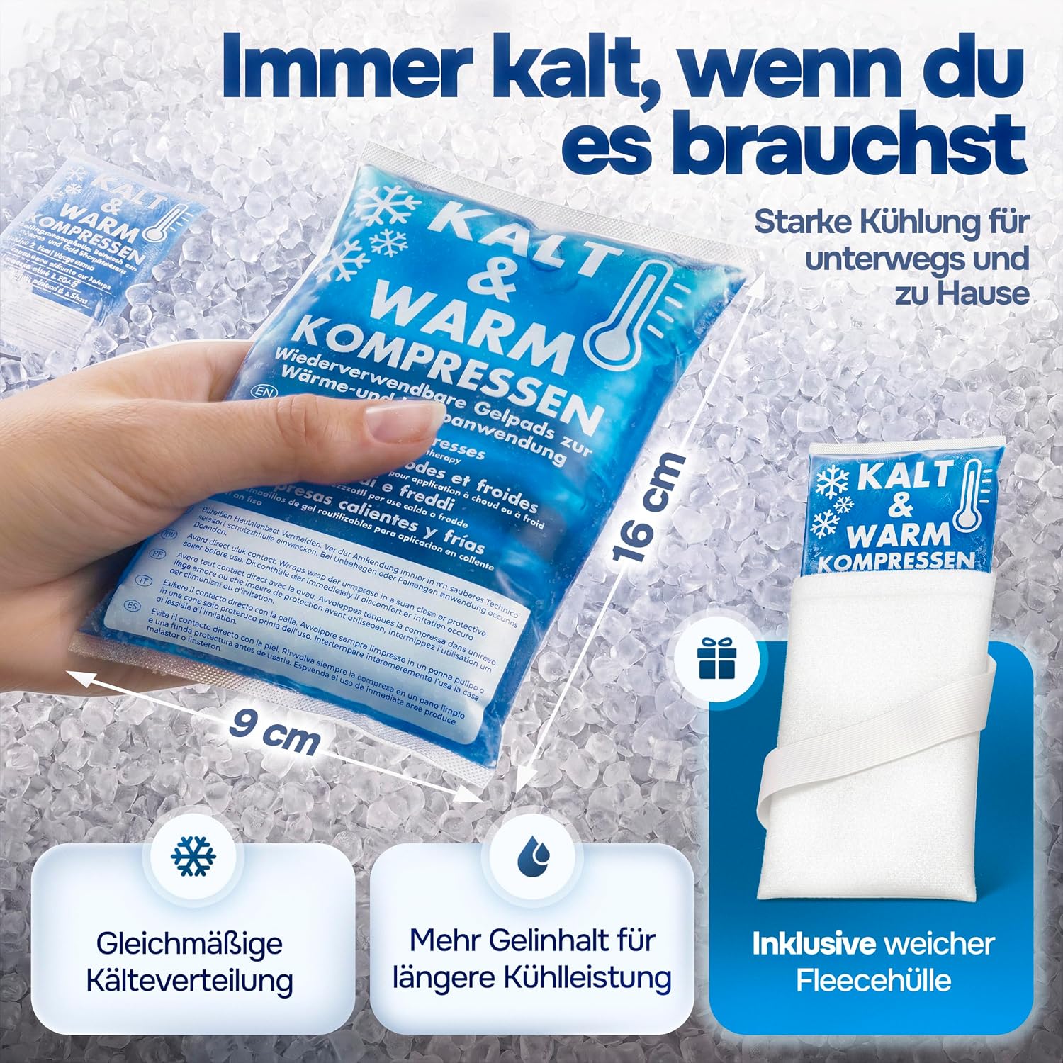 Kühlpads Kalt Warm Kompresse zertifiziert | Kühlpacks für Kinder & Erwachsene, Mit Fleecehülle, Strapazierfähig, Mehr Gelinhalt, PowerSeal Schweißnaht, Tiefgekühlt weich