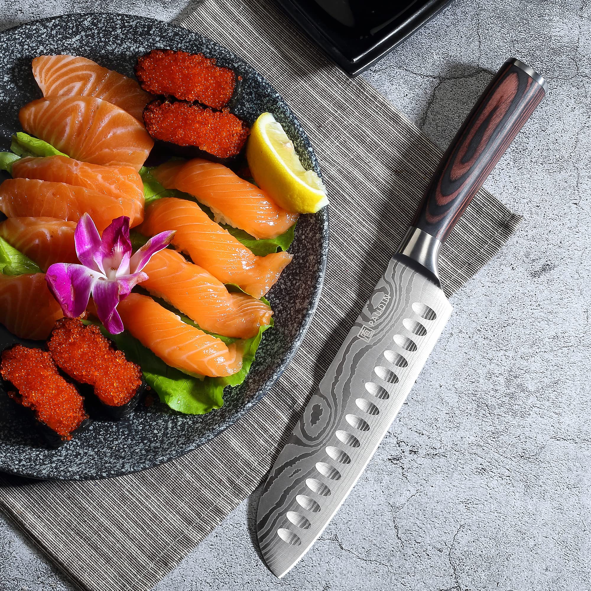 Küchenmesser-Set, 5-teiliges Küchenmesser-Set aus hochwertigem Kohlenstoff-Edelstahl, Ultra Sharp Messer-Set mit Kochmesser, Hackmesser, Nutzmesser