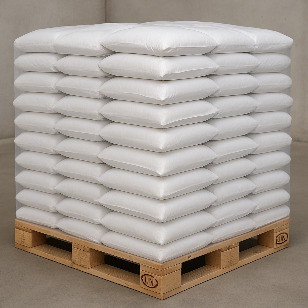 Euro Palette mit 40 Säcken Salz in Folie gewickelt