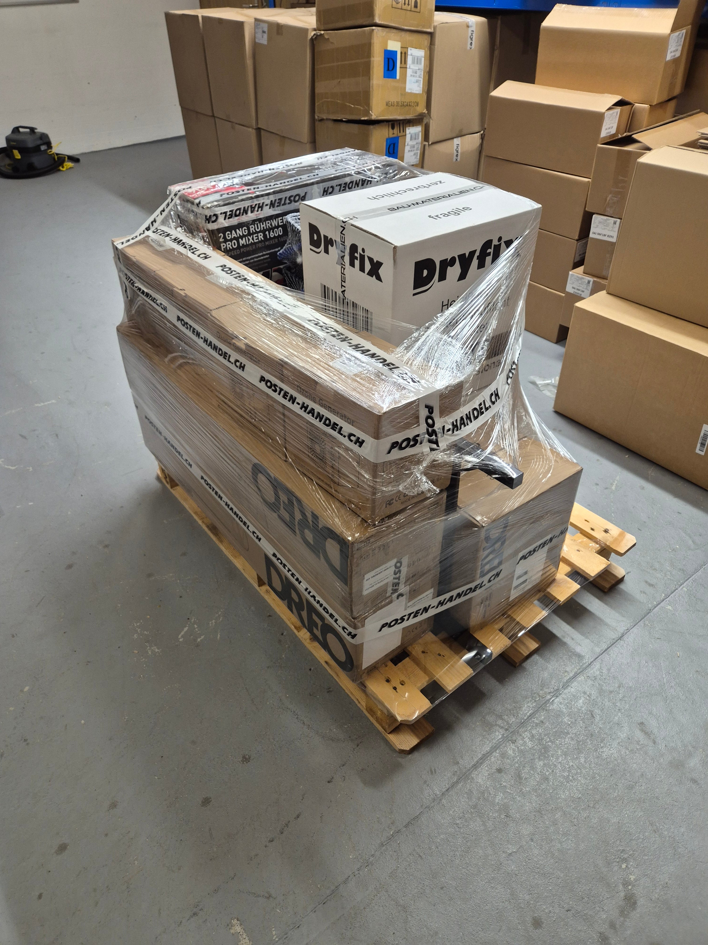 Restposten Palette Werkzeug / 2 x Heizlüfter 9 kW Dryfix / 1 x Turmventilator Dreo / 3 x Rührwerk Brutus / 4 x Fugen Reinigungsset - NEU & OVP - Verkaufs Wert + 2000.- / Gratis Lieferung!