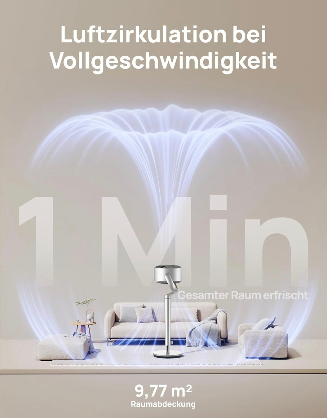 Starker Standventilator - Oszillierender Ventilator mit Fernbedienung / Bodenventilator / Turmventilator , 8H Timer, Silber