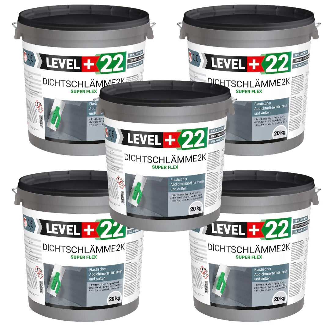5 x Dichtschlämme 2K Super Flex 10kg, Hochelastische Abdichtung für Innen und Aussen L+22, Schwimmbad, Terrasse, Balkone, Pool, Dusche