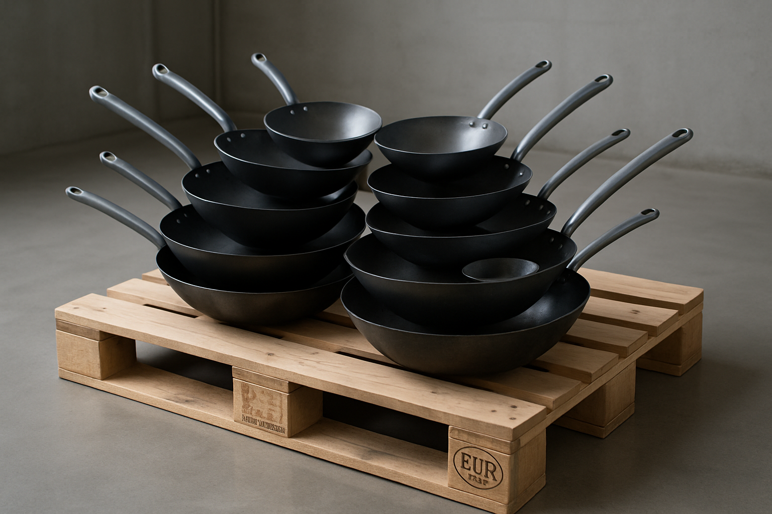 Wok Pfannen auf Europalette